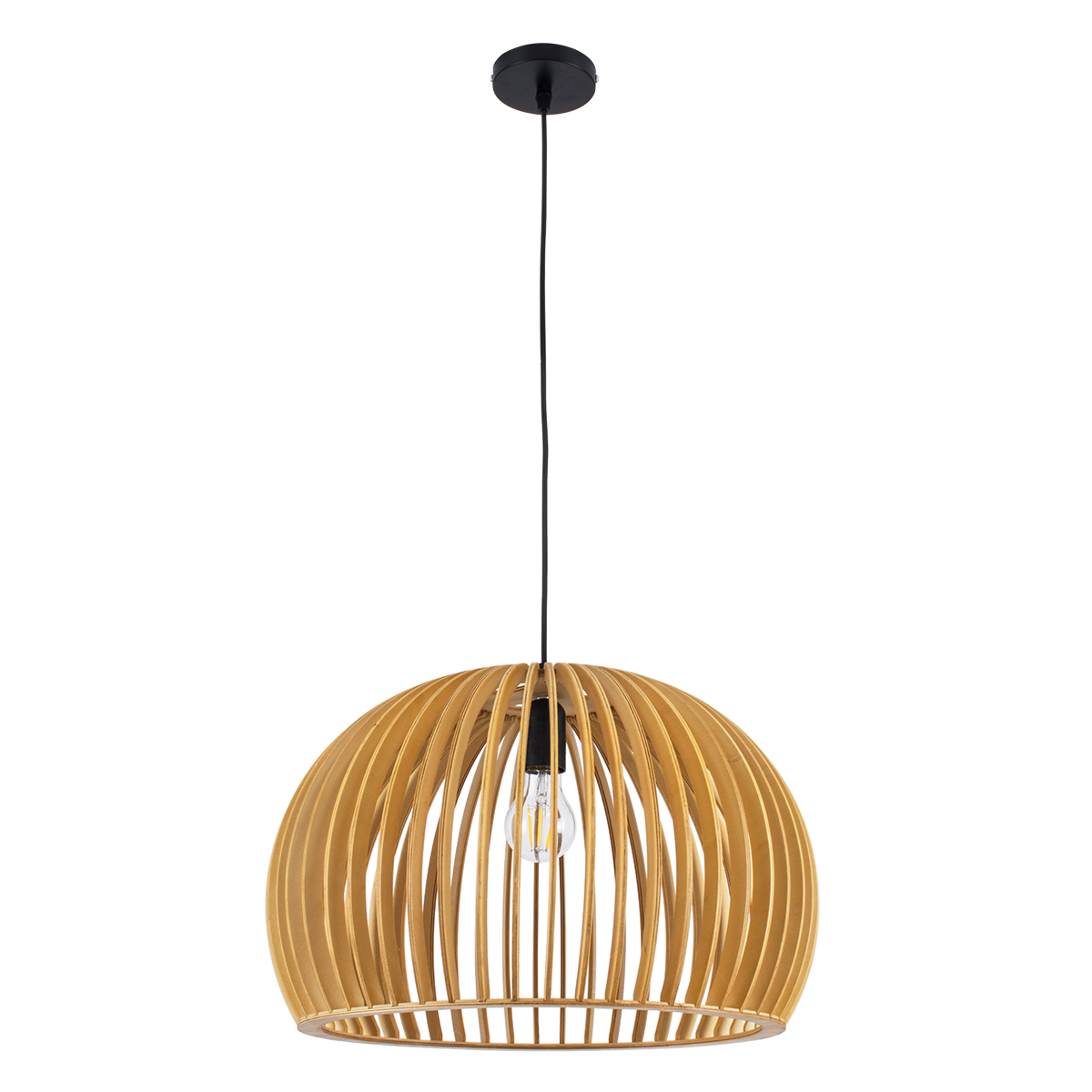 GloboStar® SCANDINAVIA 01699 Μοντέρνο Κρεμαστό Φωτιστικό Πλέγμα Μονόφωτο 1 x E27 IP20 Μπεζ Ξύλο - Μ44 x Π44 x Υ28cm