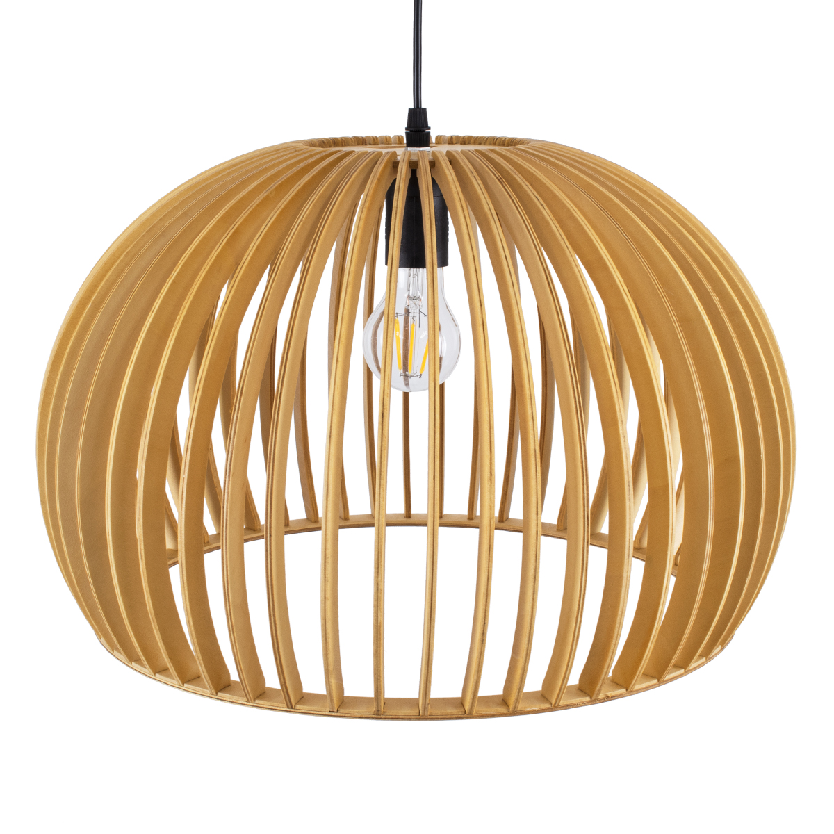 GloboStar® SCANDINAVIA 01699 Μοντέρνο Κρεμαστό Φωτιστικό Πλέγμα Μονόφωτο 1 x E27 IP20 Μπεζ Ξύλο - Μ44 x Π44 x Υ28cm