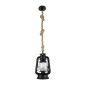 GloboStar® BARBAROSSA 01704 Vintage Κρεμαστό Φωτιστικό Ανάρτηση Μονόφωτο 1 x E27 IP20 Μαύρο Μέταλλο, Διάφανο Γυαλί με Μπεζ Σχοινί - Μ18 x Π18 x Υ28cm