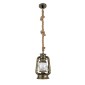 GloboStar® BARBAROSSA 01705 Vintage Κρεμαστό Φωτιστικό Ανάρτηση Μονόφωτο 1 x E27 IP20 Μπρούτζινο Μέταλλο, Διάφανο Γυαλί με Μπεζ Σχοινί - Μ18 x Π18 x Υ28cm