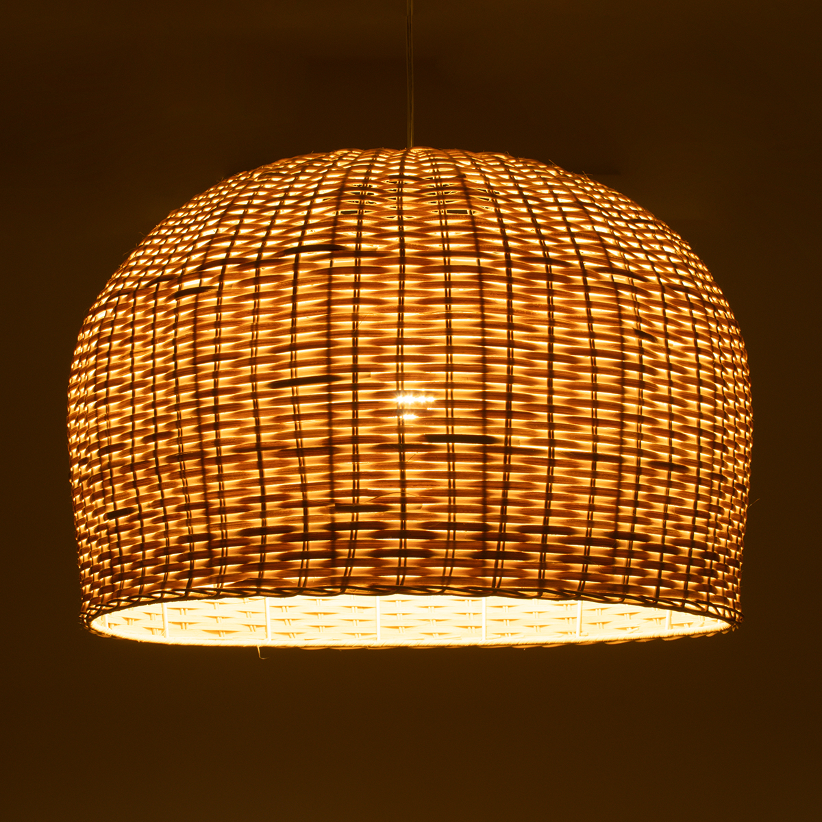 GloboStar® BERMUDA 01709 Boho Κρεμαστό Φωτιστικό Καμπάνα Μονόφωτο 1 x E27 IP20 Μπεζ Ξύλο - Μ50 x Π50 x Y34cm