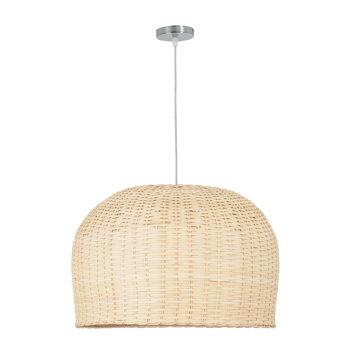 GloboStar® BERMUDA 01709 Boho Κρεμαστό Φωτιστικό Καμπάνα Μονόφωτο 1 x E27 IP20 Μπεζ Ξύλο - Μ50 x Π50 x Y34cm