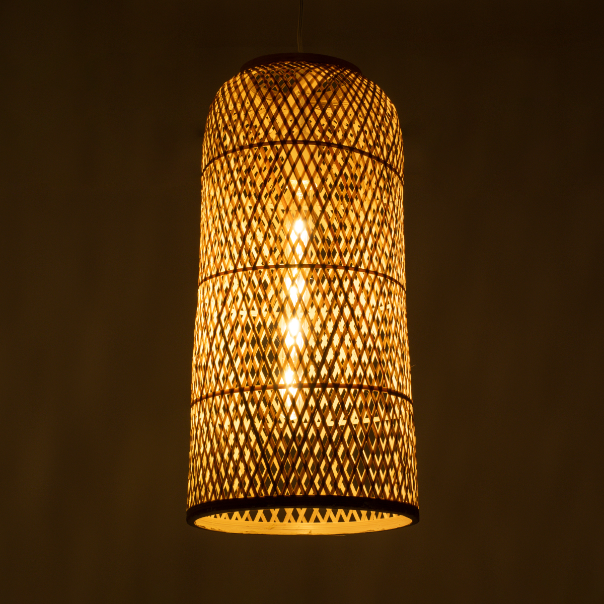 GloboStar® CALERO 01710 Boho Μοντέρνο Κρεμαστό Πλέγμα Μονόφωτο 1 x E27 IP20 Μπεζ Ξύλο - Μ25 x Π25 x Υ50cm
