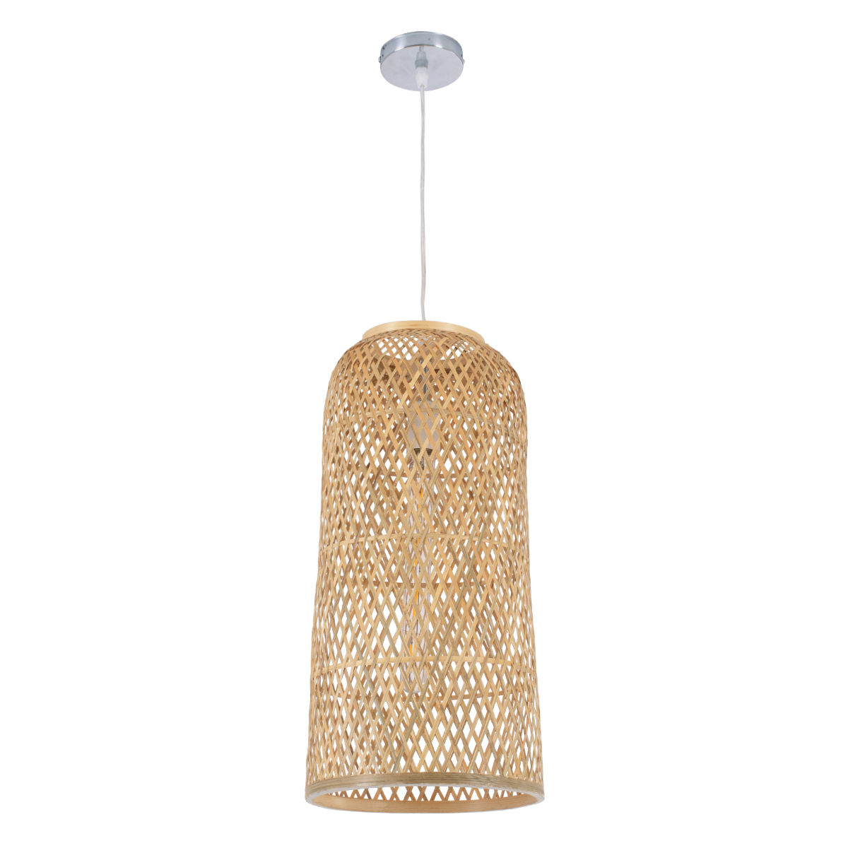 GloboStar® CALERO 01710 Boho Μοντέρνο Κρεμαστό Πλέγμα Μονόφωτο 1 x E27 IP20 Μπεζ Ξύλο - Μ25 x Π25 x Υ50cm