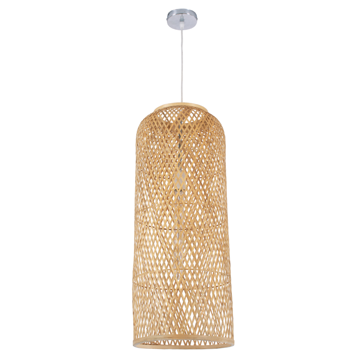 GloboStar® CALERO 01711 Boho Κρεμαστό Φωτιστικό Πλέγμα Μονόφωτο 1 x E27 IP20 Μπεζ Ξύλο - Μ30 x Π30 x Υ70cm