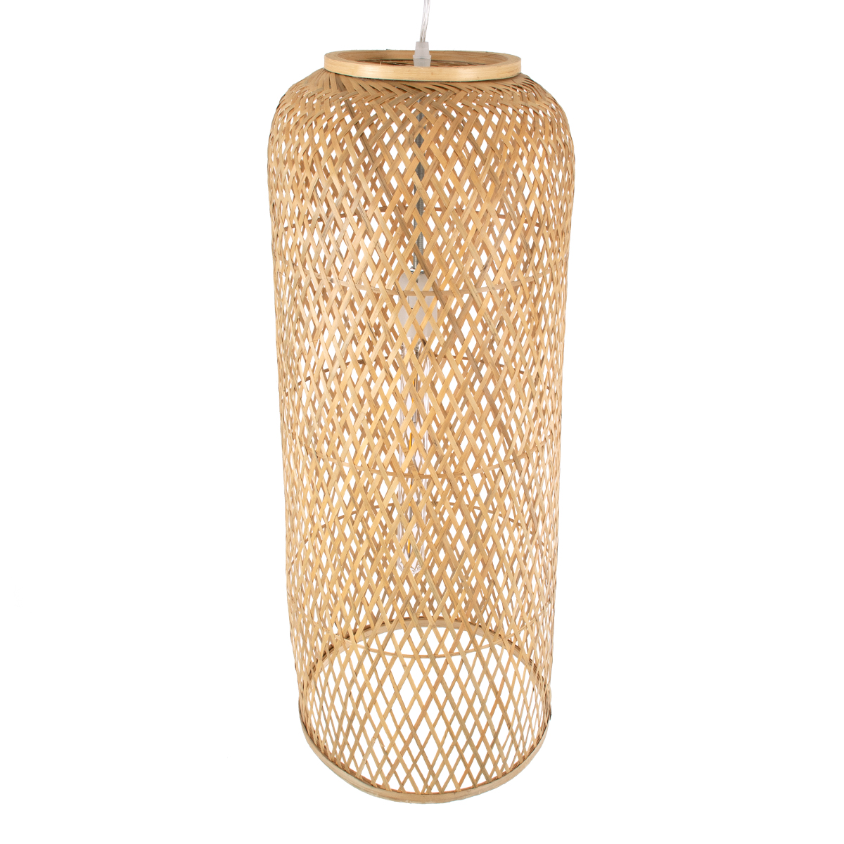 GloboStar® CALERO 01711 Boho Κρεμαστό Φωτιστικό Πλέγμα Μονόφωτο 1 x E27 IP20 Μπεζ Ξύλο - Μ30 x Π30 x Υ70cm