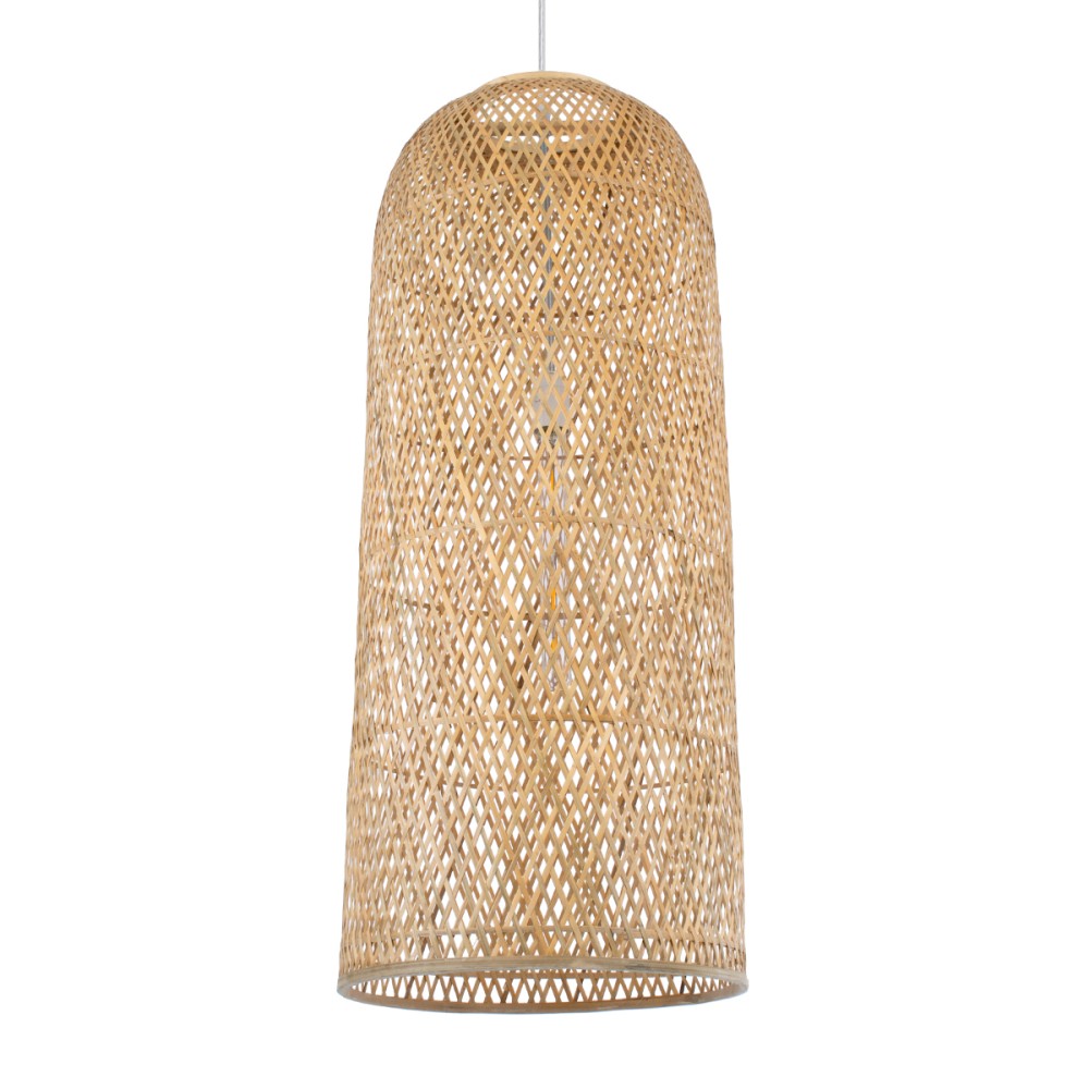 GloboStar® CALERO 01712 Boho Κρεμαστό Φωτιστικό Πλέγμα Μονόφωτο 1 x E27 IP20 Μπεζ Ξύλο - Μ40 x Π40 x Υ90cm