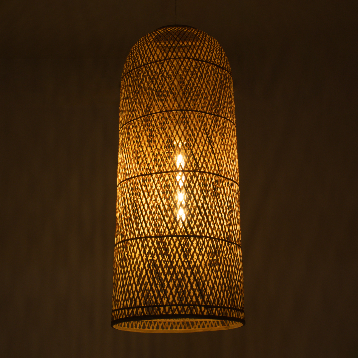 GloboStar® CALERO 01712 Boho Κρεμαστό Φωτιστικό Πλέγμα Μονόφωτο 1 x E27 IP20 Μπεζ Ξύλο - Μ40 x Π40 x Υ90cm