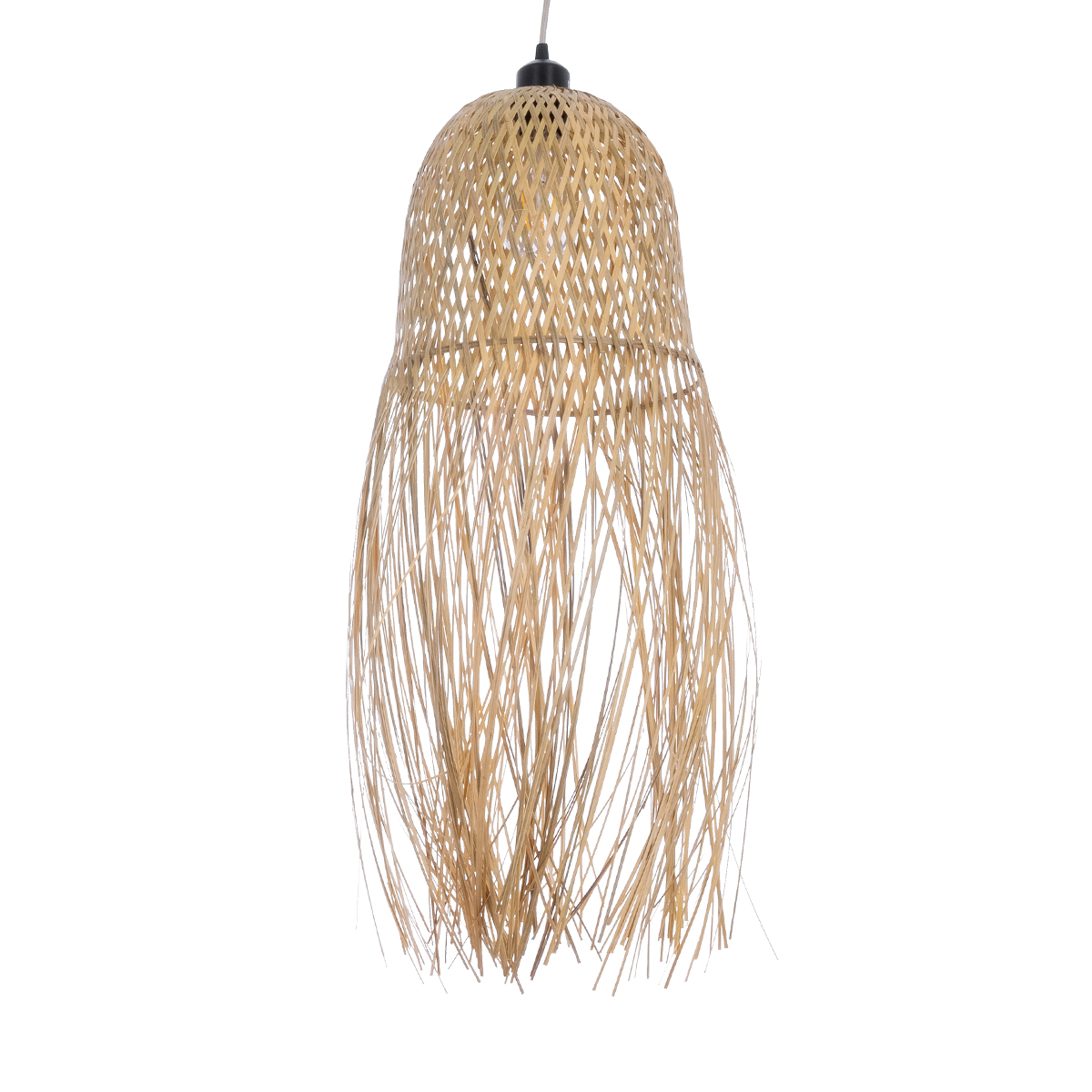 GloboStar® MANILA 01713 Boho Κρεμαστό Φωτιστικό Πλέγμα Μονόφωτο 1 x E27 IP20 Μπεζ Ξύλο - Μ25 x Π25 x Υ60cm