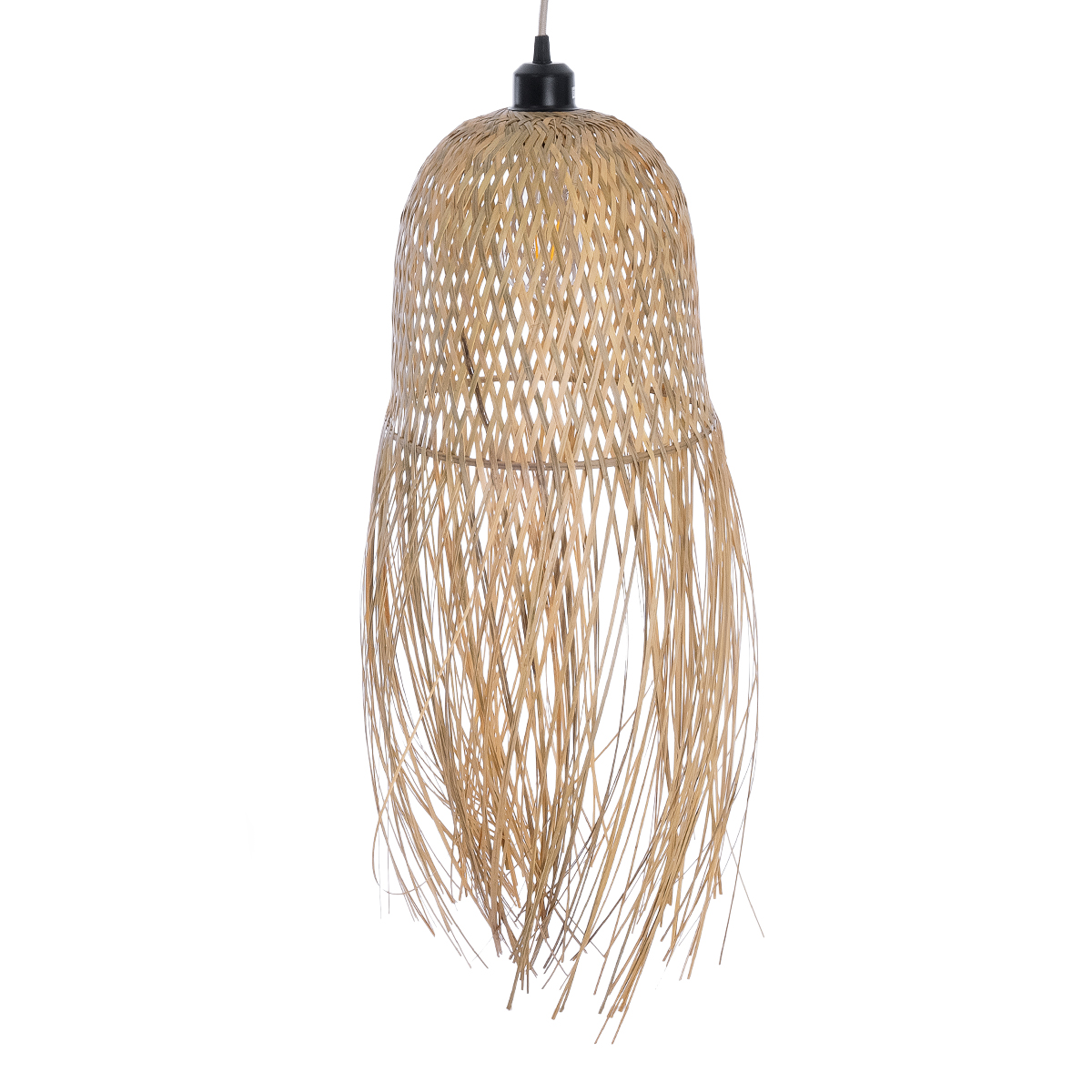 GloboStar® MANILA 01713 Boho Κρεμαστό Φωτιστικό Πλέγμα Μονόφωτο 1 x E27 IP20 Μπεζ Ξύλο - Μ25 x Π25 x Υ60cm