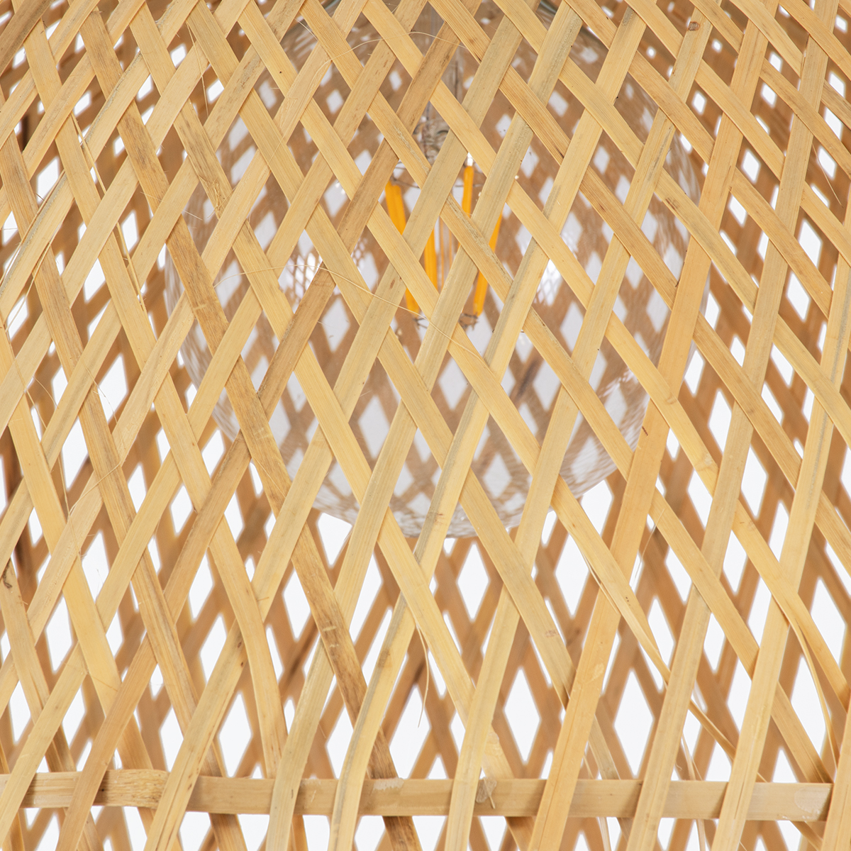 GloboStar® MANILA 01714 Boho Κρεμαστό Φωτιστικό Πλέγμα Μονόφωτο 1 x E27 IP20 Μπεζ Ξύλο - Μ45 x Π45 x Υ60cm