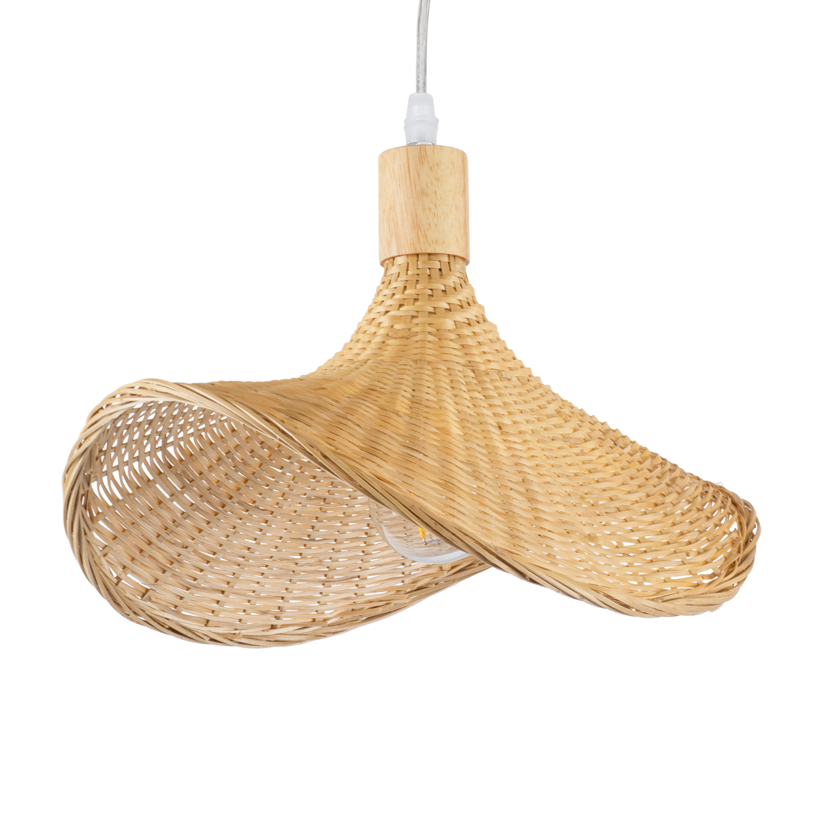 GloboStar® CUBA 01715 Boho Κρεμαστό Φωτιστικό Ανάρτηση Μονόφωτο 1 x E27 IP20 Μπεζ Rattan με Μπεζ Ξύλο - Μ33 x Π33 x Υ25cm