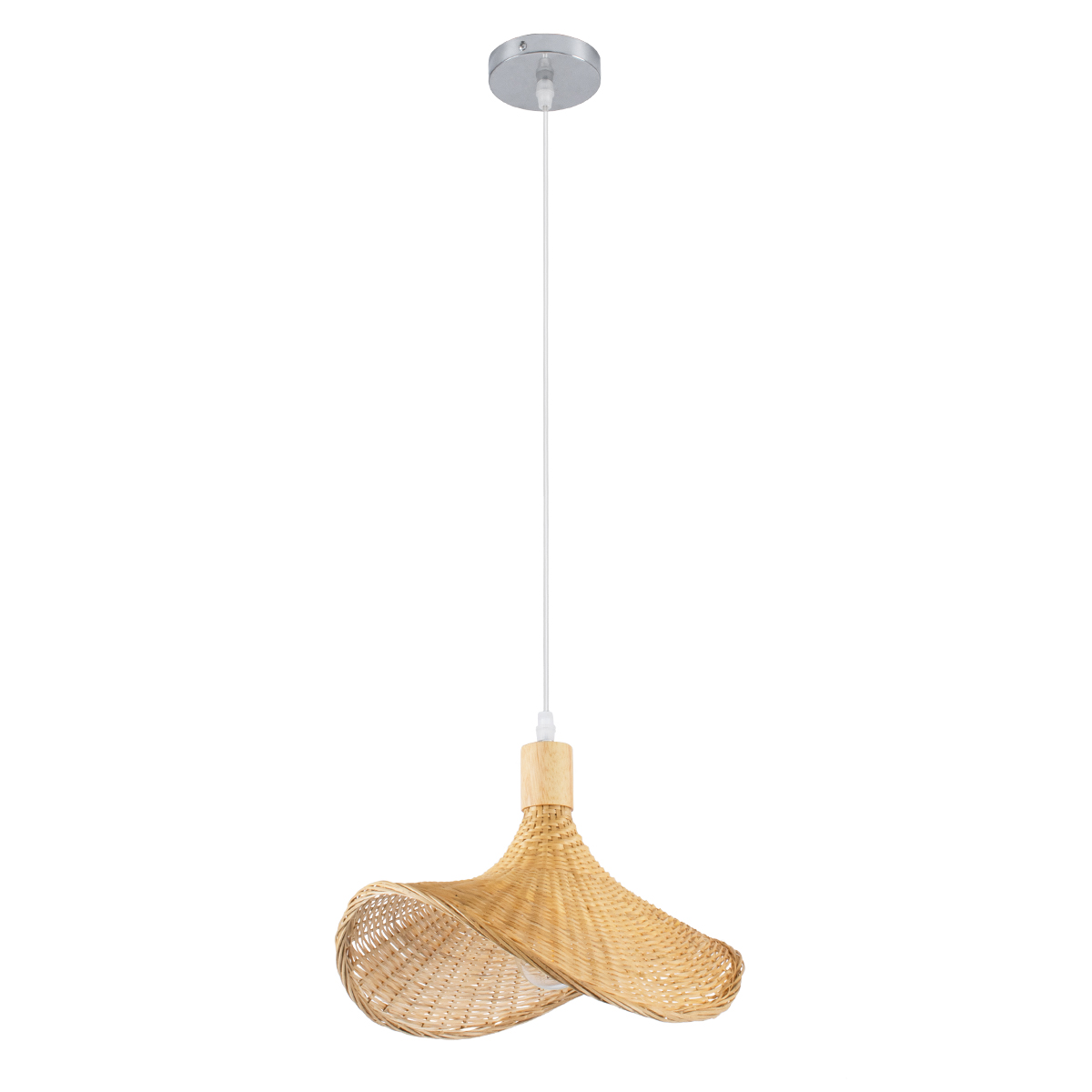 GloboStar® CUBA 01715 Boho Κρεμαστό Φωτιστικό Ανάρτηση Μονόφωτο 1 x E27 IP20 Μπεζ Rattan με Μπεζ Ξύλο - Μ33 x Π33 x Υ25cm