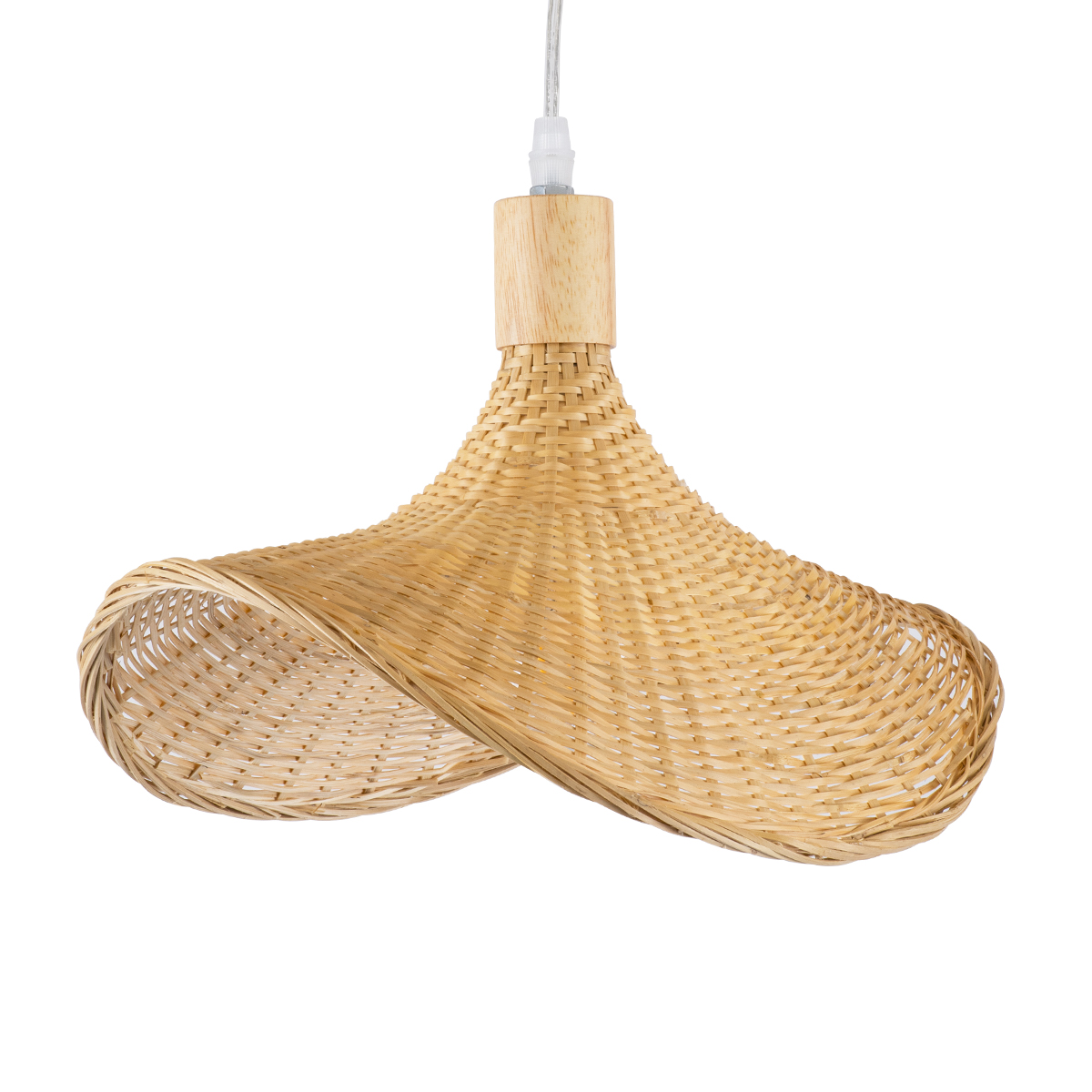 GloboStar® CUBA 01715 Boho Κρεμαστό Φωτιστικό Ανάρτηση Μονόφωτο 1 x E27 IP20 Μπεζ Rattan με Μπεζ Ξύλο - Μ33 x Π33 x Υ25cm