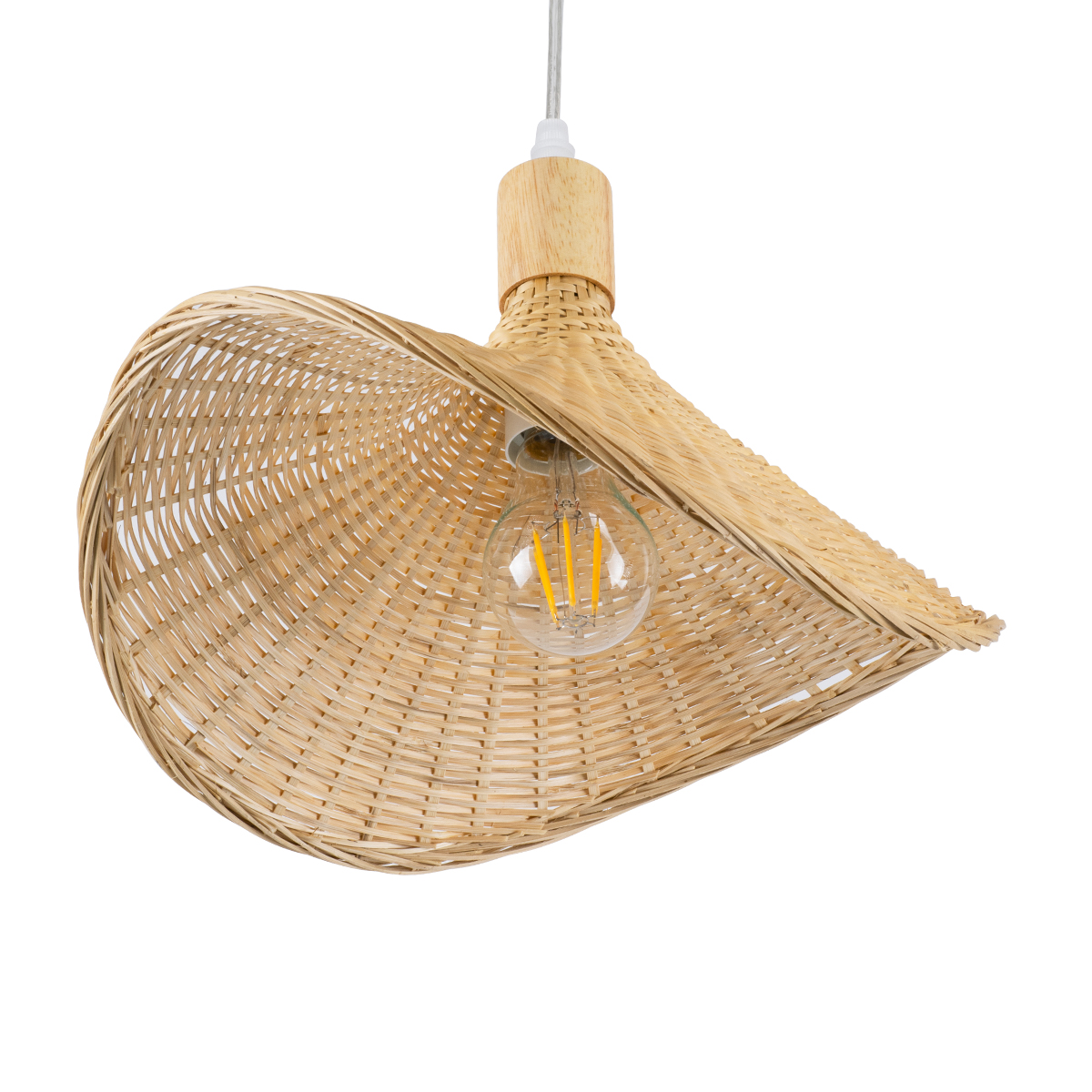 GloboStar® CUBA 01715 Boho Κρεμαστό Φωτιστικό Ανάρτηση Μονόφωτο 1 x E27 IP20 Μπεζ Rattan με Μπεζ Ξύλο - Μ33 x Π33 x Υ25cm