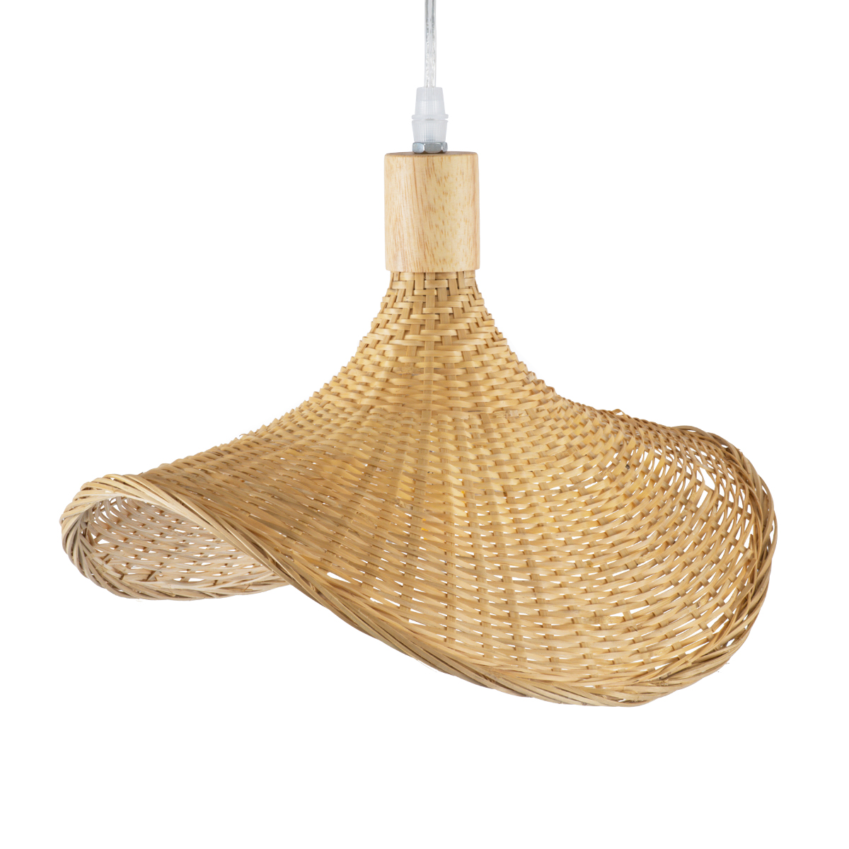 GloboStar® CUBA 01715 Boho Κρεμαστό Φωτιστικό Ανάρτηση Μονόφωτο 1 x E27 IP20 Μπεζ Rattan με Μπεζ Ξύλο - Μ33 x Π33 x Υ25cm