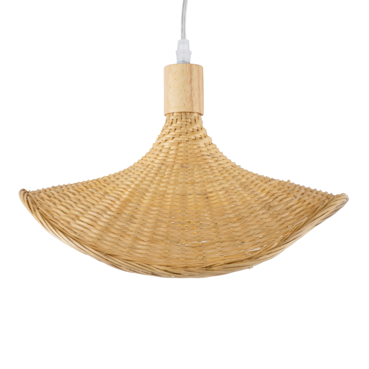 GloboStar® CUBA 01715 Boho Κρεμαστό Φωτιστικό Ανάρτηση Μονόφωτο 1 x E27 IP20 Μπεζ Rattan με Μπεζ Ξύλο - Μ33 x Π33 x Υ25cm