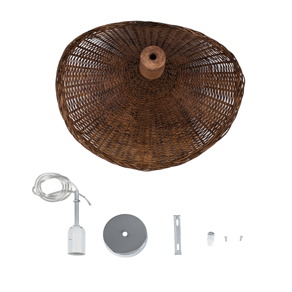 GloboStar® CUBA 01716 Boho Κρεμαστό Φωτιστικό Ανάρτηση Μονόφωτο 1 x E27 IP20 Καφέ Ξύλο - Μ33 x Π33 x Υ25cm