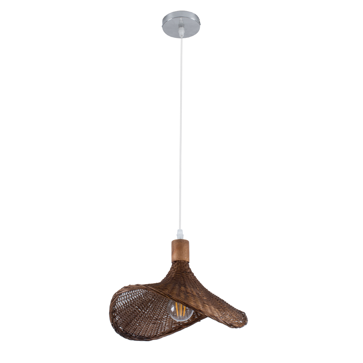 GloboStar® CUBA 01716 Boho Κρεμαστό Φωτιστικό Ανάρτηση Μονόφωτο 1 x E27 IP20 Καφέ Ξύλο - Μ33 x Π33 x Υ25cm