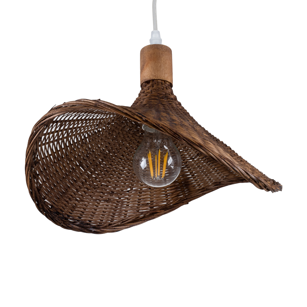 GloboStar® CUBA 01716 Boho Κρεμαστό Φωτιστικό Ανάρτηση Μονόφωτο 1 x E27 IP20 Καφέ Ξύλο - Μ33 x Π33 x Υ25cm