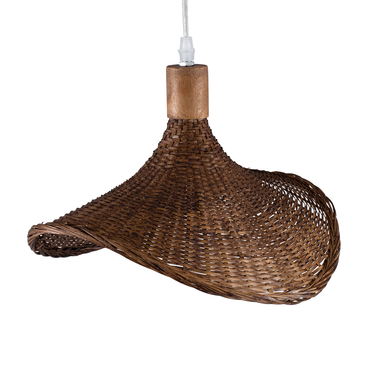 GloboStar® CUBA 01716 Boho Κρεμαστό Φωτιστικό Ανάρτηση Μονόφωτο 1 x E27 IP20 Καφέ Ξύλο - Μ33 x Π33 x Υ25cm