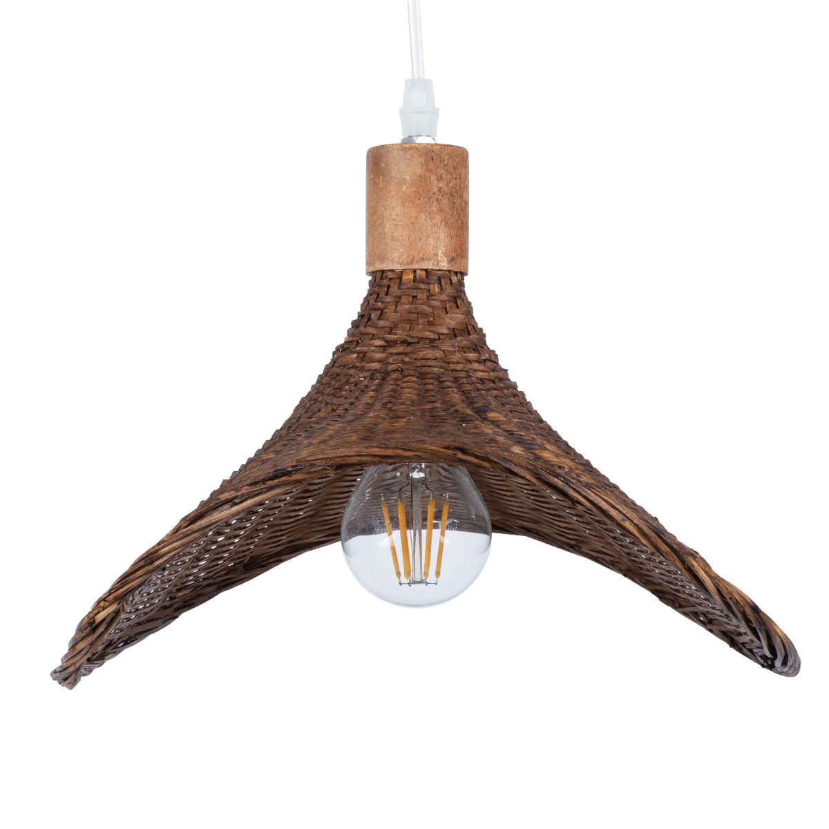 GloboStar® CUBA 01716 Boho Κρεμαστό Φωτιστικό Ανάρτηση Μονόφωτο 1 x E27 IP20 Καφέ Ξύλο - Μ33 x Π33 x Υ25cm