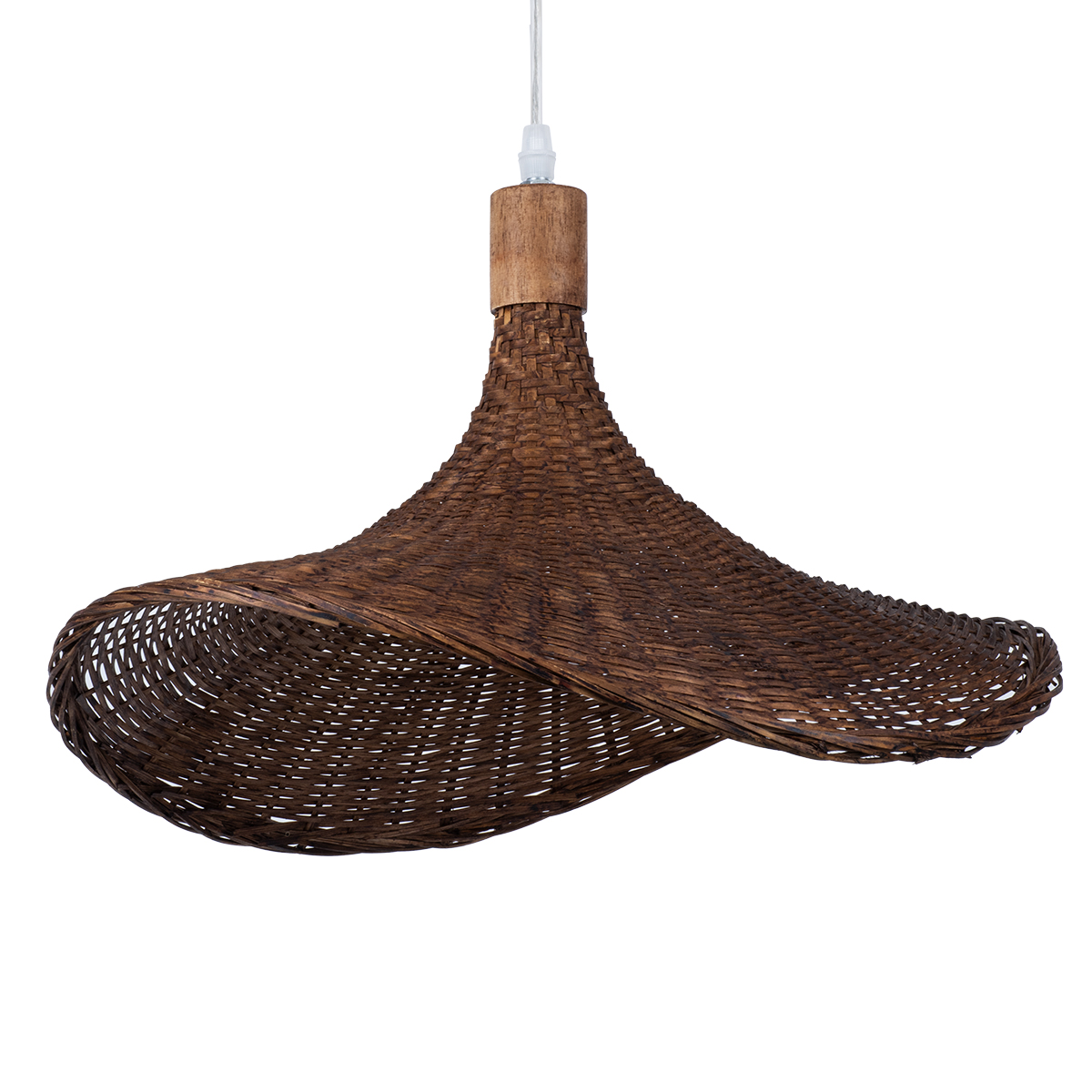 GloboStar® CUBA 01718 Boho Κρεμαστό Φωτιστικό Ανάρτηση Μονόφωτο 1 x E27 IP20 Καφέ Ξύλο - Μ43 x Π43 x Y40cm