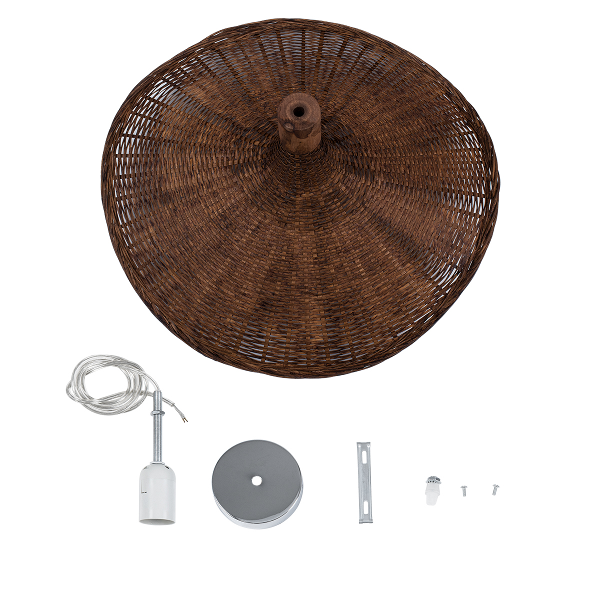 GloboStar® CUBA 01718 Boho Κρεμαστό Φωτιστικό Ανάρτηση Μονόφωτο 1 x E27 IP20 Καφέ Ξύλο - Μ43 x Π43 x Y40cm