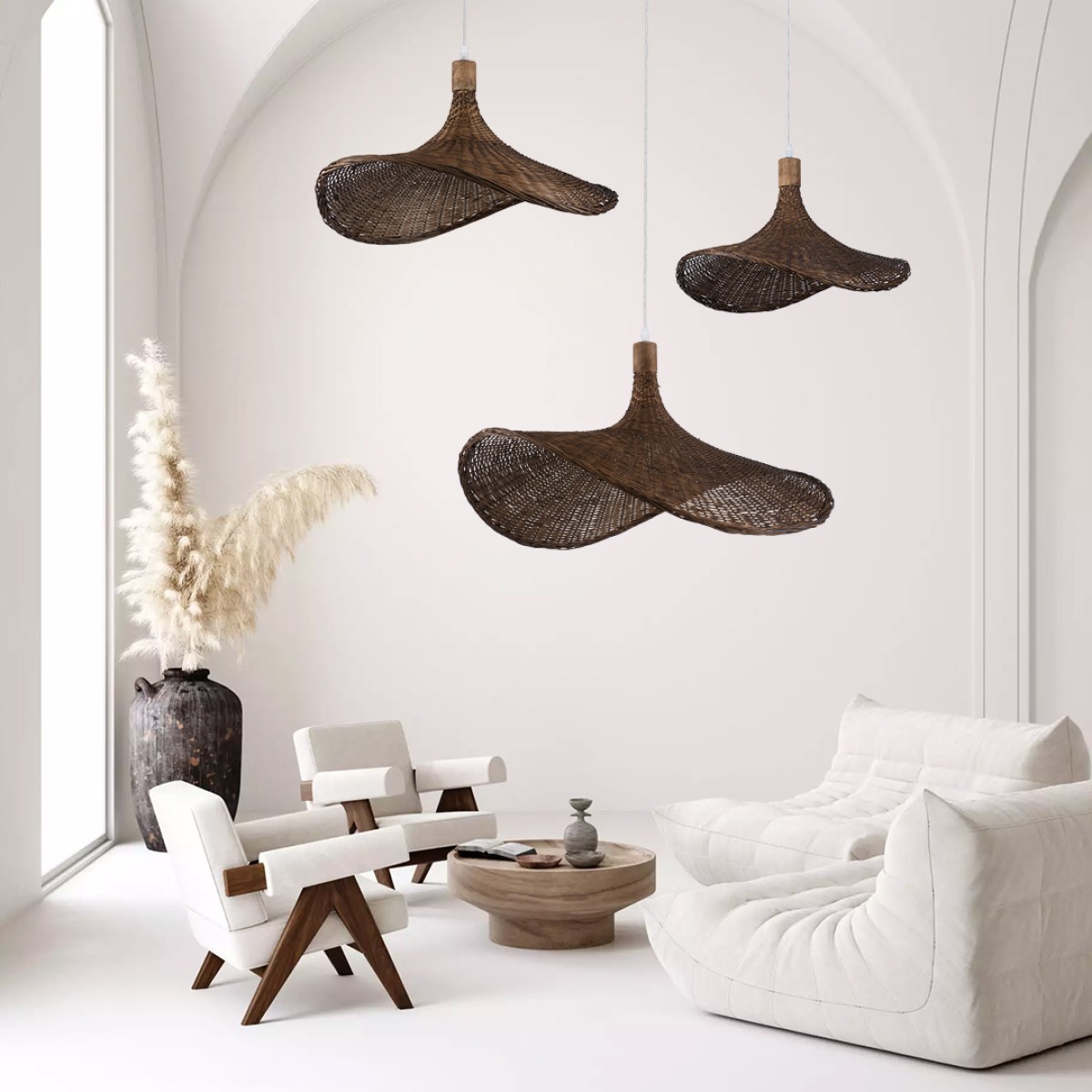 GloboStar® CUBA 01718 Boho Κρεμαστό Φωτιστικό Ανάρτηση Μονόφωτο 1 x E27 IP20 Καφέ Ξύλο - Μ43 x Π43 x Y40cm