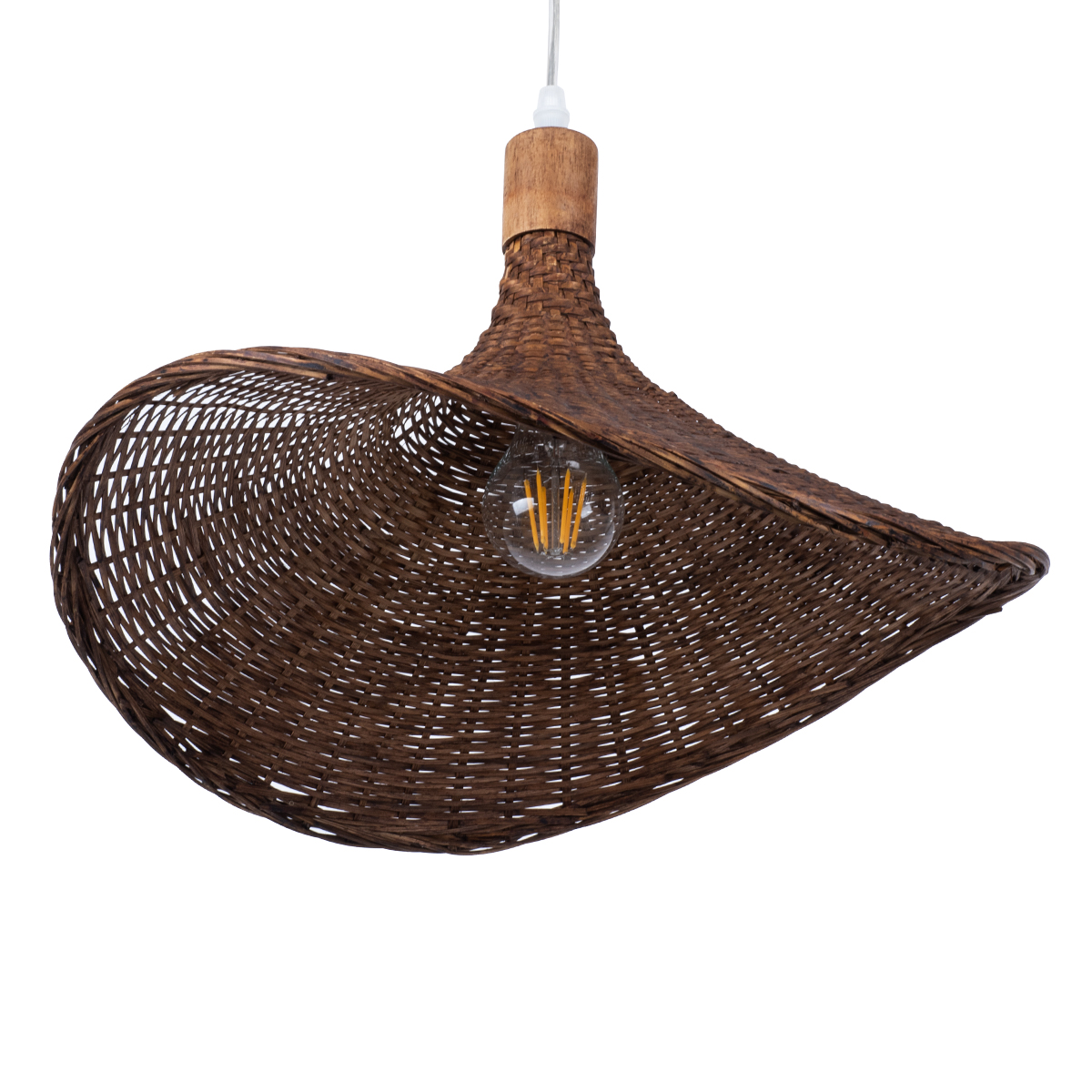 GloboStar® CUBA 01718 Boho Κρεμαστό Φωτιστικό Ανάρτηση Μονόφωτο 1 x E27 IP20 Καφέ Ξύλο - Μ43 x Π43 x Y40cm
