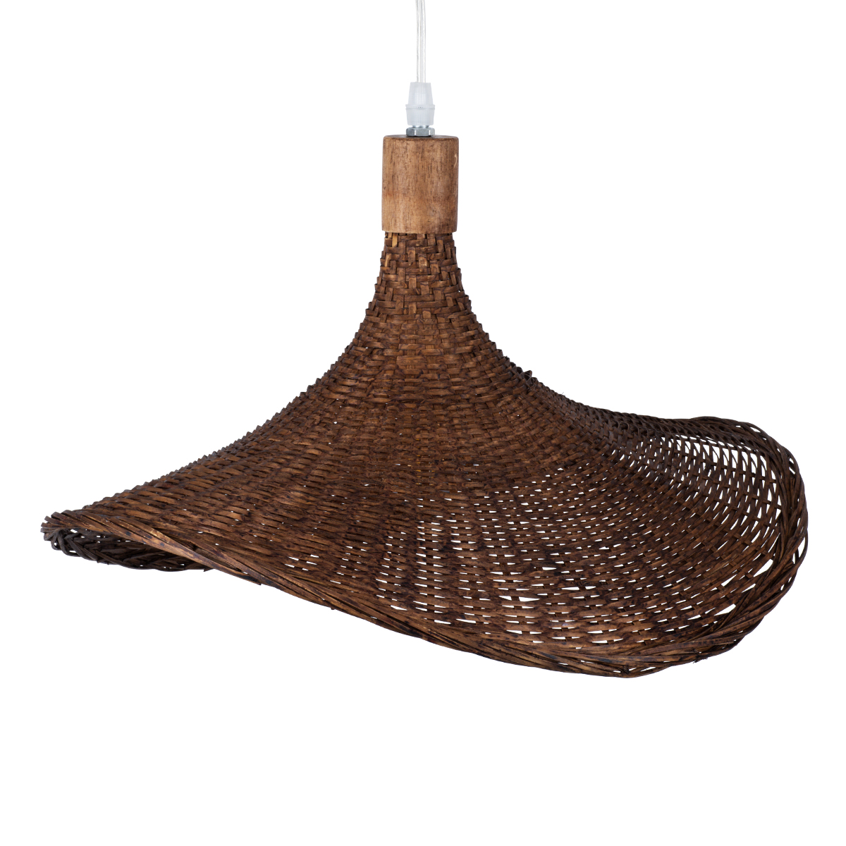 GloboStar® CUBA 01718 Boho Κρεμαστό Φωτιστικό Ανάρτηση Μονόφωτο 1 x E27 IP20 Καφέ Ξύλο - Μ43 x Π43 x Y40cm