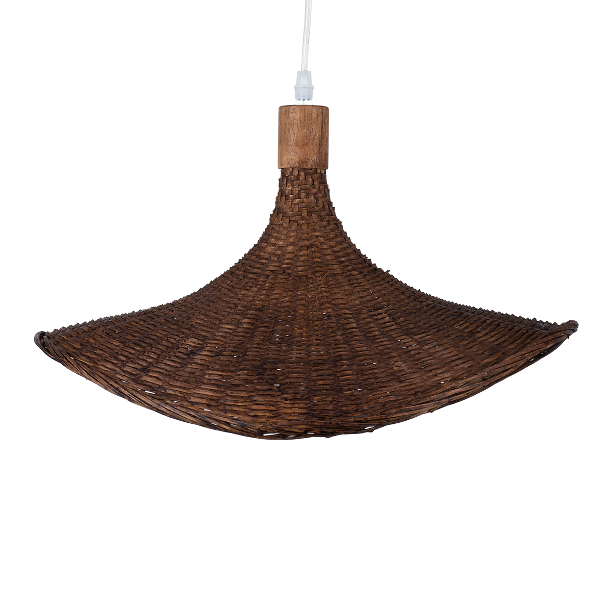 GloboStar® CUBA 01718 Boho Κρεμαστό Φωτιστικό Ανάρτηση Μονόφωτο 1 x E27 IP20 Καφέ Ξύλο - Μ43 x Π43 x Y40cm