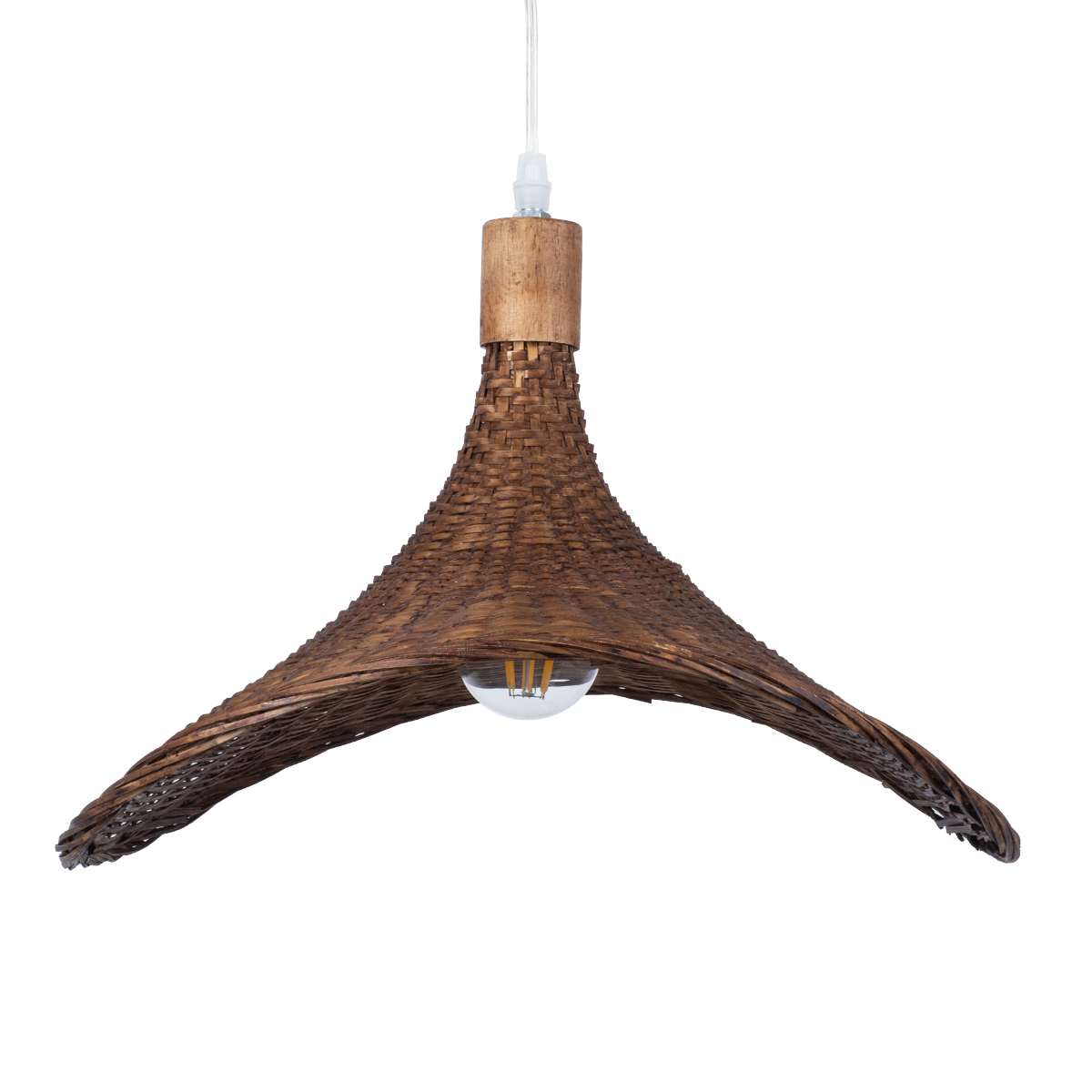 GloboStar® CUBA 01718 Boho Κρεμαστό Φωτιστικό Ανάρτηση Μονόφωτο 1 x E27 IP20 Καφέ Ξύλο - Μ43 x Π43 x Y40cm