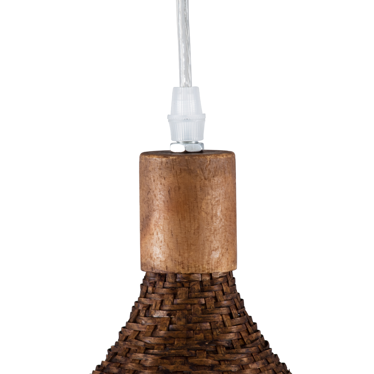 GloboStar® CUBA 01718 Boho Κρεμαστό Φωτιστικό Ανάρτηση Μονόφωτο 1 x E27 IP20 Καφέ Ξύλο - Μ43 x Π43 x Y40cm