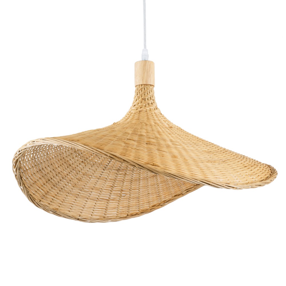 GloboStar® CUBA 01719 Boho Κρεμαστό Φωτιστικό Ανάρτηση Μονόφωτο 1 x E27 IP20 Μπεζ Ξύλο - Μ53 x Π53 x Υ30cm