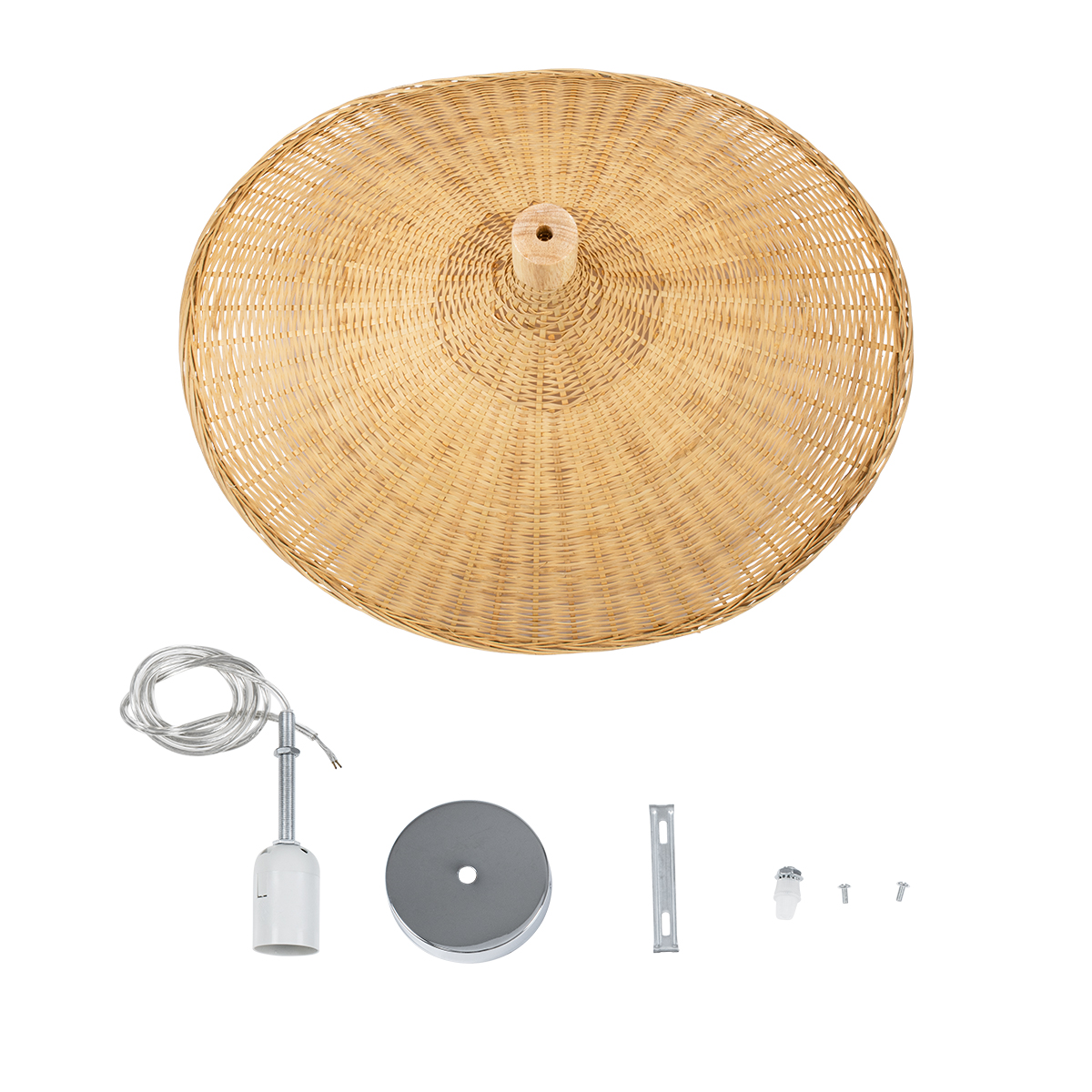 GloboStar® CUBA 01719 Boho Κρεμαστό Φωτιστικό Ανάρτηση Μονόφωτο 1 x E27 IP20 Μπεζ Ξύλο - Μ53 x Π53 x Υ30cm