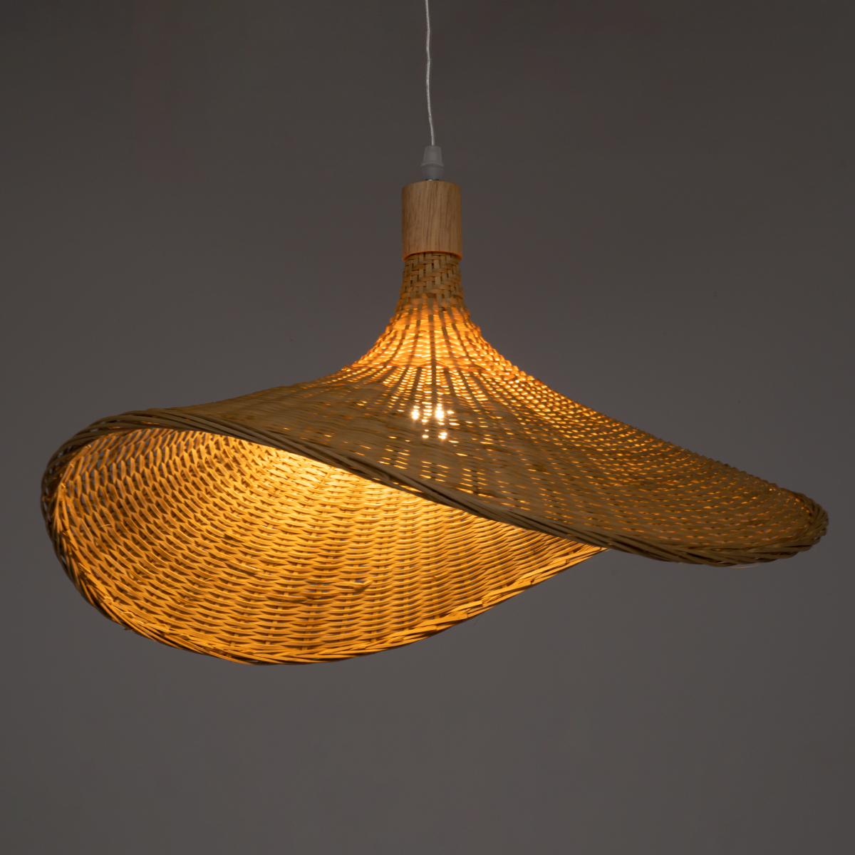 GloboStar® CUBA 01719 Boho Κρεμαστό Φωτιστικό Ανάρτηση Μονόφωτο 1 x E27 IP20 Μπεζ Ξύλο - Μ53 x Π53 x Υ30cm