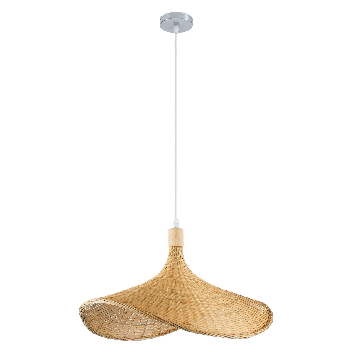 GloboStar® CUBA 01719 Boho Κρεμαστό Φωτιστικό Ανάρτηση Μονόφωτο 1 x E27 IP20 Μπεζ Ξύλο - Μ53 x Π53 x Υ30cm