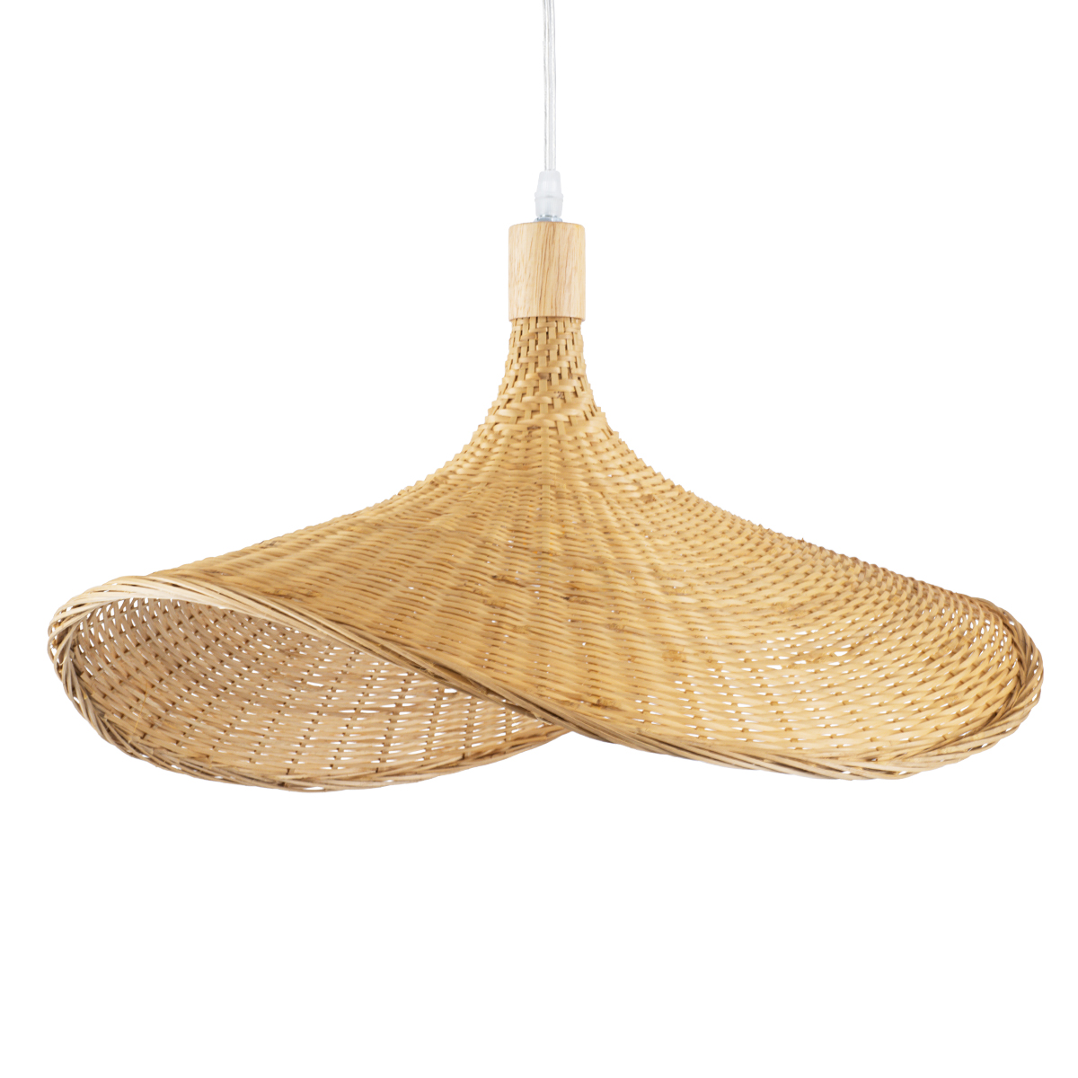 GloboStar® CUBA 01719 Boho Κρεμαστό Φωτιστικό Ανάρτηση Μονόφωτο 1 x E27 IP20 Μπεζ Ξύλο - Μ53 x Π53 x Υ30cm