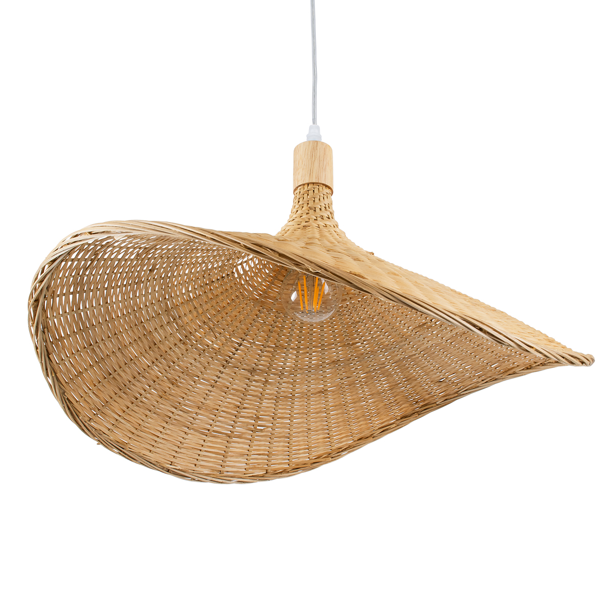 GloboStar® CUBA 01719 Boho Κρεμαστό Φωτιστικό Ανάρτηση Μονόφωτο 1 x E27 IP20 Μπεζ Ξύλο - Μ53 x Π53 x Υ30cm