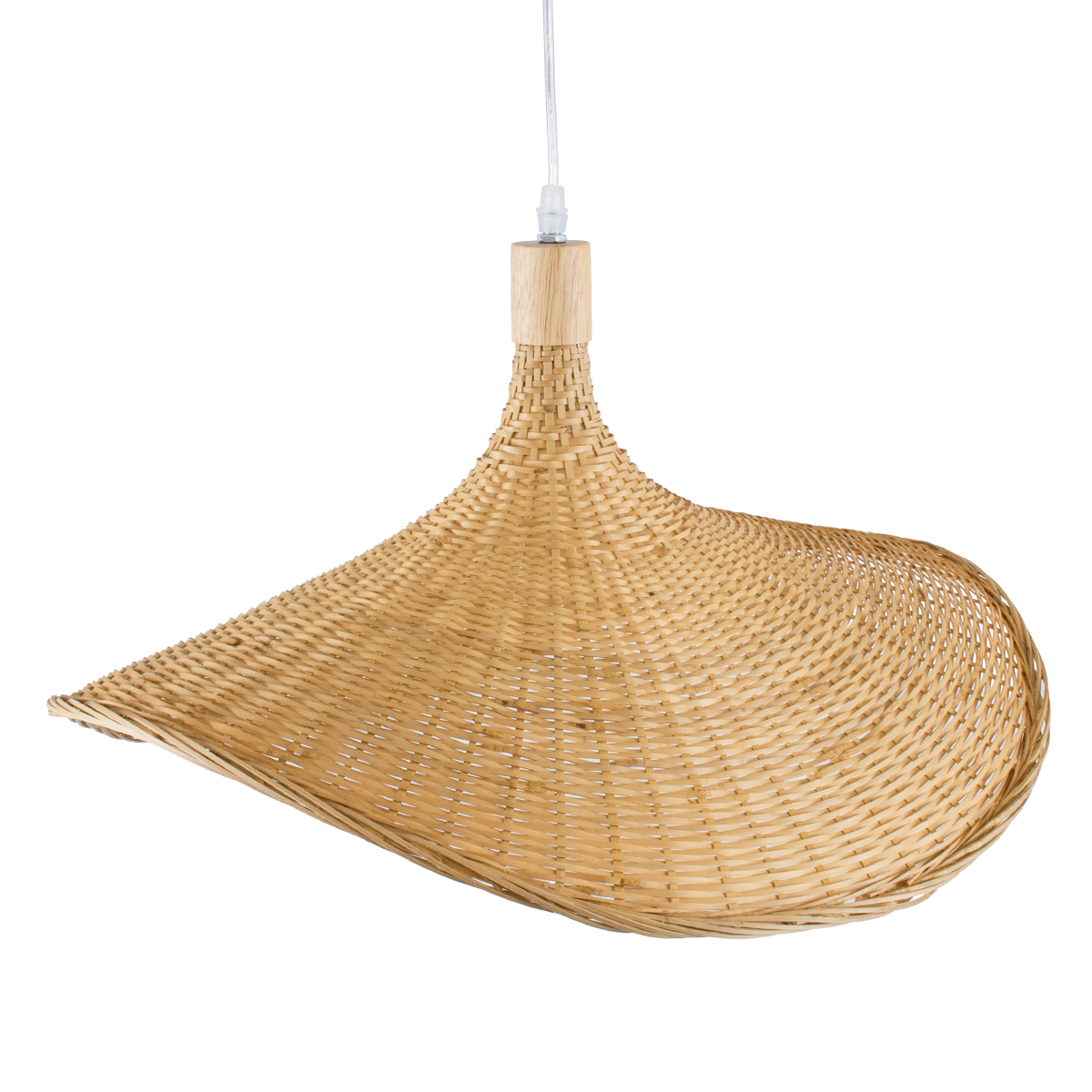 GloboStar® CUBA 01719 Boho Κρεμαστό Φωτιστικό Ανάρτηση Μονόφωτο 1 x E27 IP20 Μπεζ Ξύλο - Μ53 x Π53 x Υ30cm