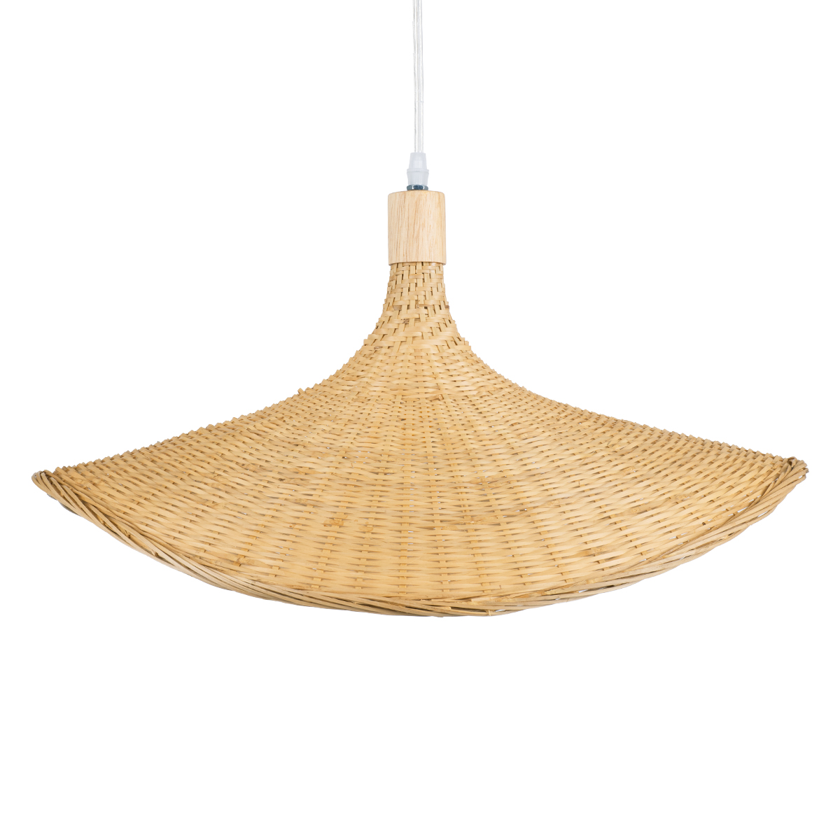 GloboStar® CUBA 01719 Boho Κρεμαστό Φωτιστικό Ανάρτηση Μονόφωτο 1 x E27 IP20 Μπεζ Ξύλο - Μ53 x Π53 x Υ30cm