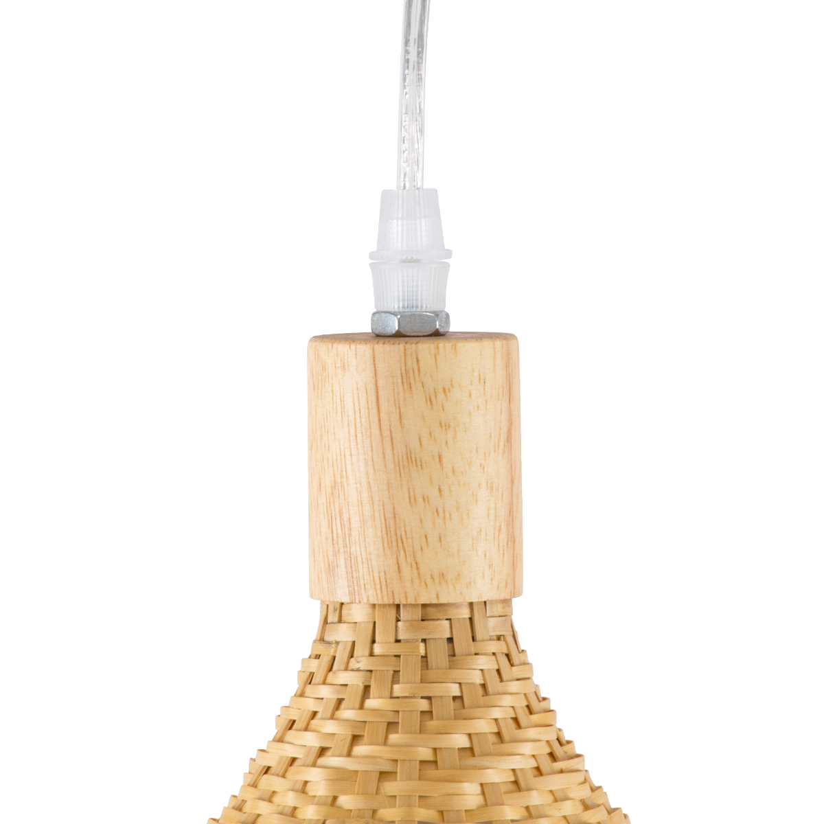 GloboStar® CUBA 01719 Boho Κρεμαστό Φωτιστικό Ανάρτηση Μονόφωτο 1 x E27 IP20 Μπεζ Ξύλο - Μ53 x Π53 x Υ30cm