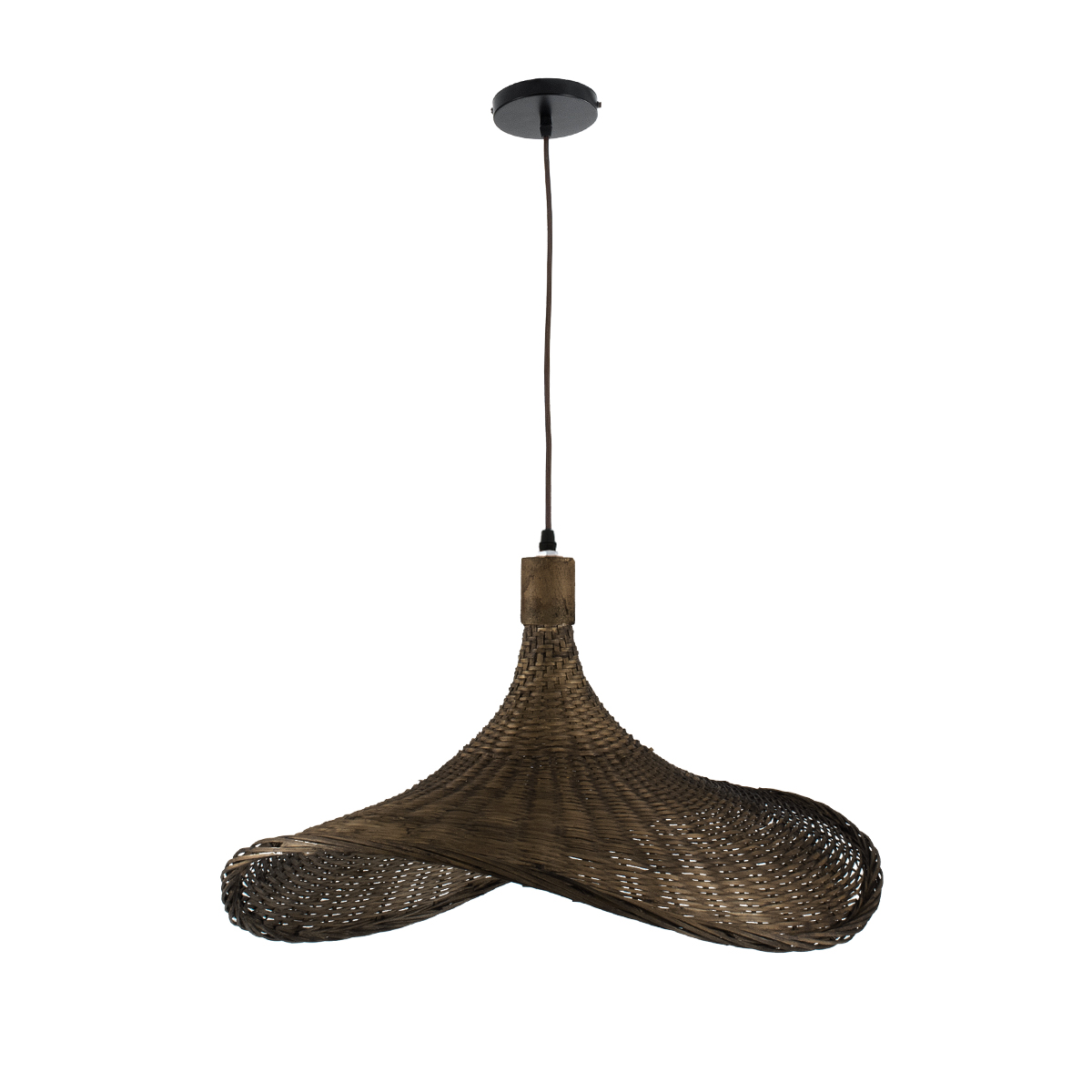GloboStar® CUBA 01720 Boho Κρεμαστό Φωτιστικό Ανάρτηση Μονόφωτο 1 x E27 IP20 Καφέ Ξύλο - Μ53 x Π53 x Υ30cm
