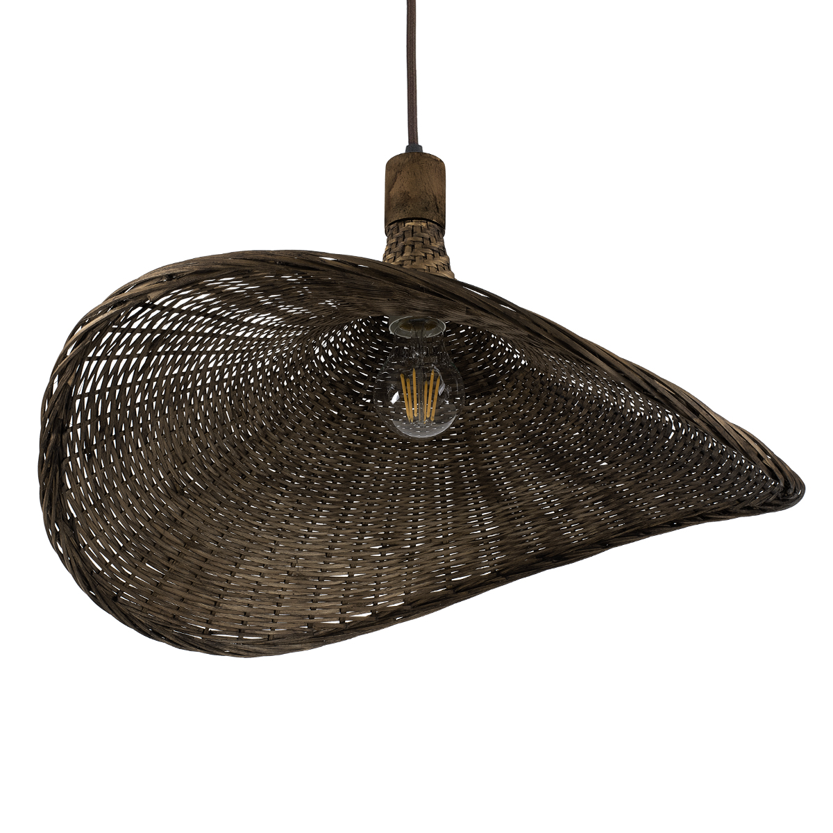 GloboStar® CUBA 01720 Boho Κρεμαστό Φωτιστικό Ανάρτηση Μονόφωτο 1 x E27 IP20 Καφέ Ξύλο - Μ53 x Π53 x Υ30cm