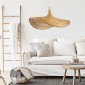 GloboStar® CUBA 01721 Boho Κρεμαστό Φωτιστικό Ανάρτηση Μονόφωτο 1 x E27 IP20 Μπεζ Ξύλο - Μ63 x Π63 x Υ32cm