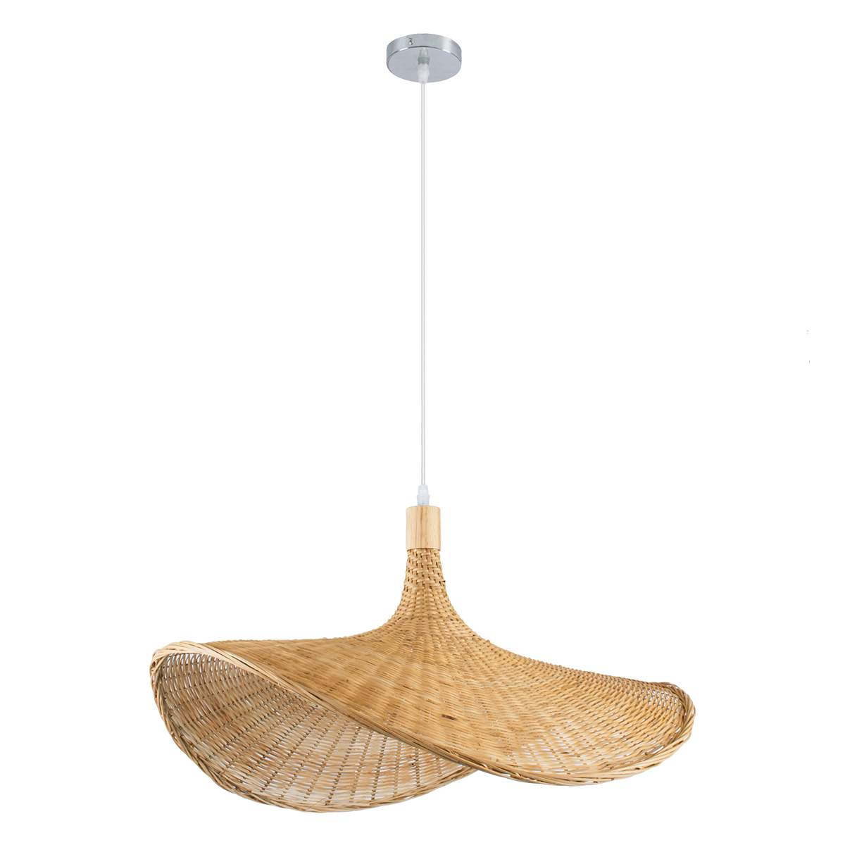 GloboStar® CUBA 01721 Boho Κρεμαστό Φωτιστικό Ανάρτηση Μονόφωτο 1 x E27 IP20 Μπεζ Ξύλο - Μ63 x Π63 x Υ32cm