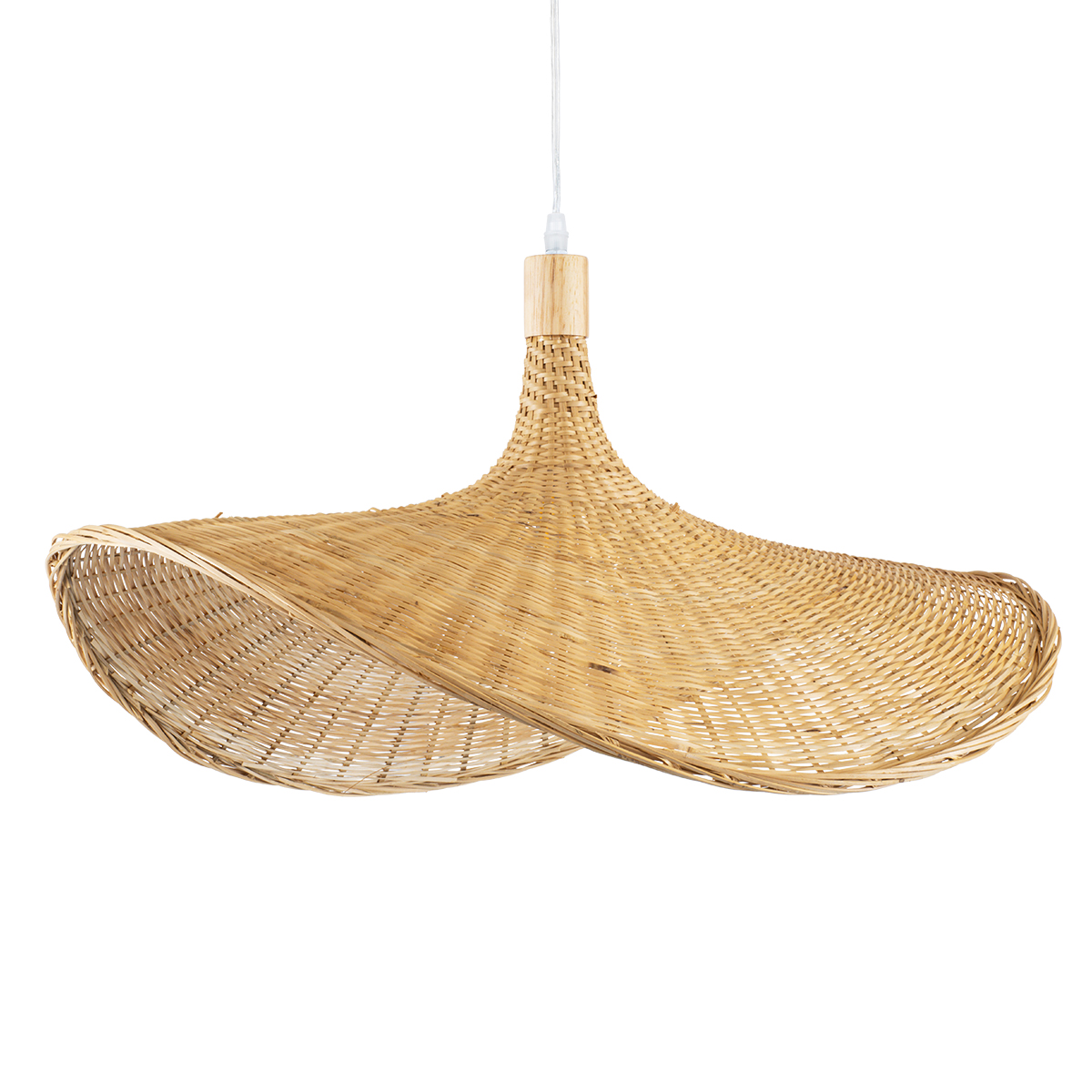GloboStar® CUBA 01721 Boho Κρεμαστό Φωτιστικό Ανάρτηση Μονόφωτο 1 x E27 IP20 Μπεζ Ξύλο - Μ63 x Π63 x Υ32cm