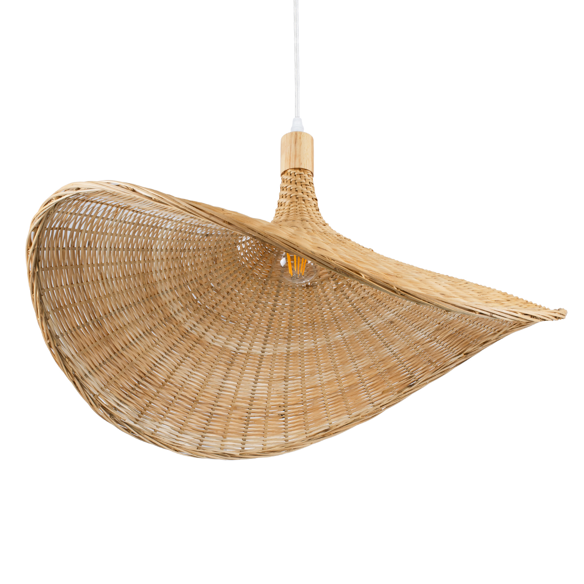 GloboStar® CUBA 01721 Boho Κρεμαστό Φωτιστικό Ανάρτηση Μονόφωτο 1 x E27 IP20 Μπεζ Ξύλο - Μ63 x Π63 x Υ32cm