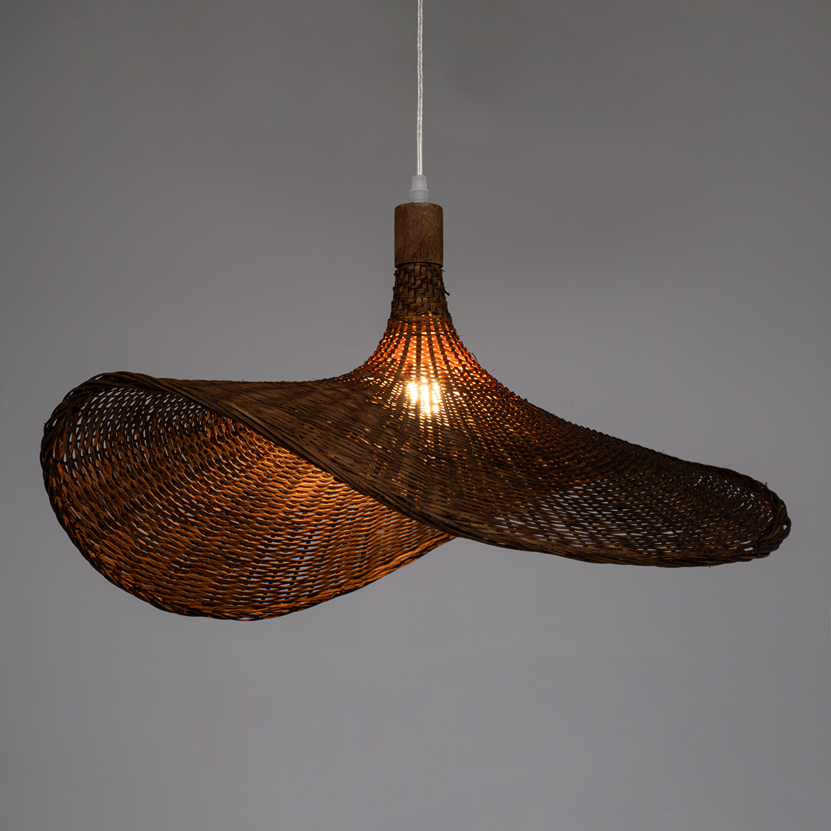 GloboStar® CUBA 01722 Boho Κρεμαστό Φωτιστικό Ανάρτηση Μονόφωτο 1 x E27 IP20 Καφέ Ξύλο - Μ63 x Π63 x Υ32cm
